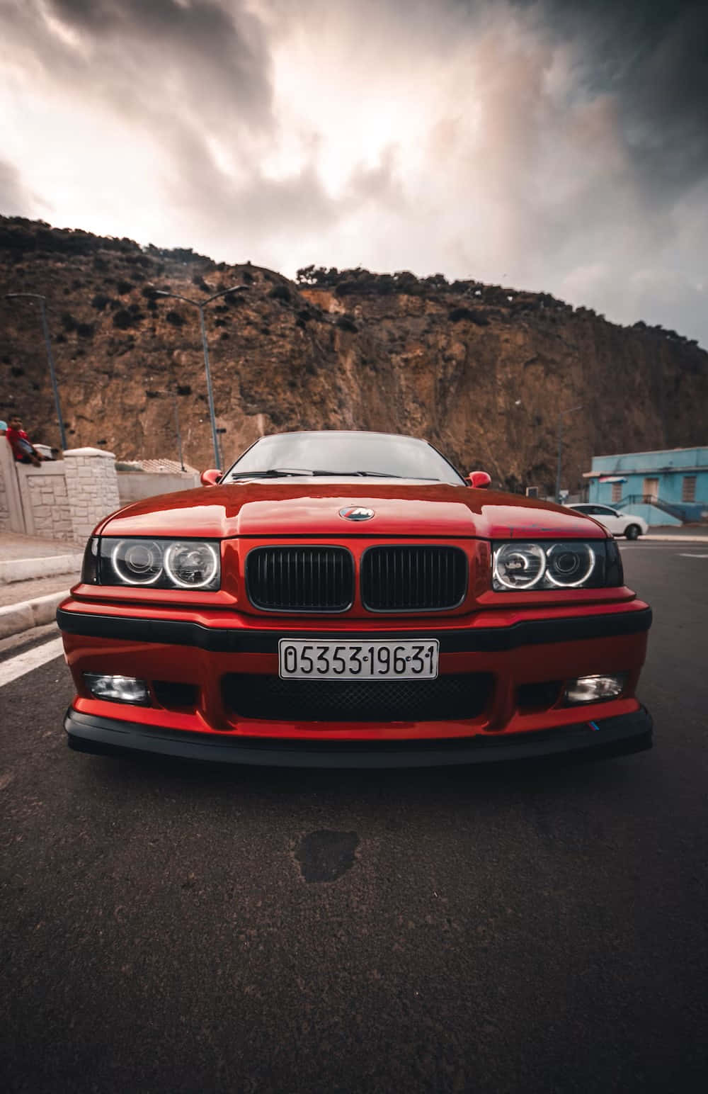 red BMW E36, front view, mountain road, HD Phone Wallpaper