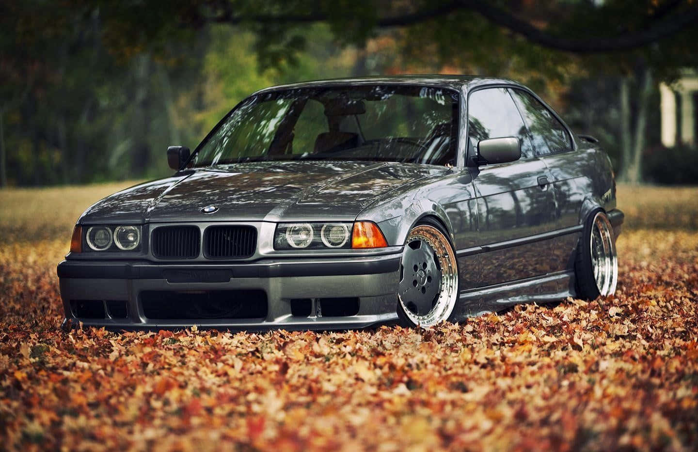 BMW E36, gray, custom wheels, HD Desktop Wallpaper