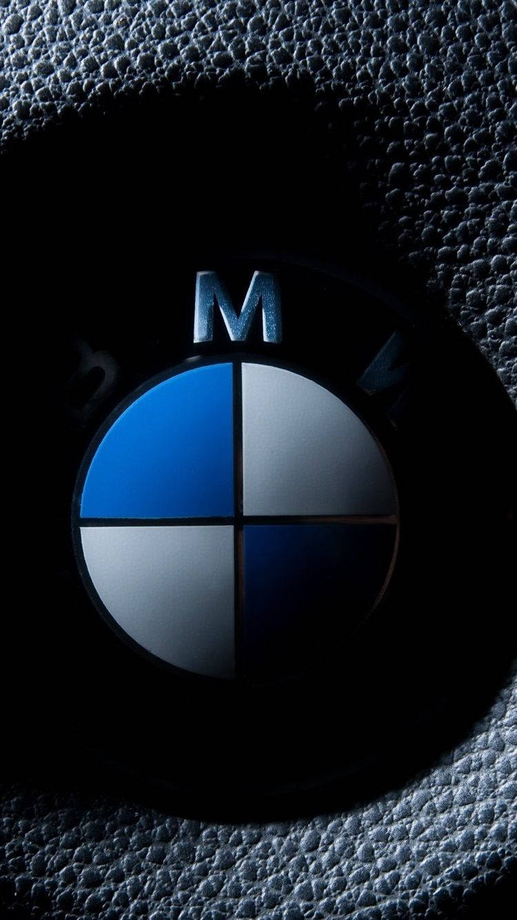BMW M logo, textured black leather, metallic blue, HD Phone Wallpaper