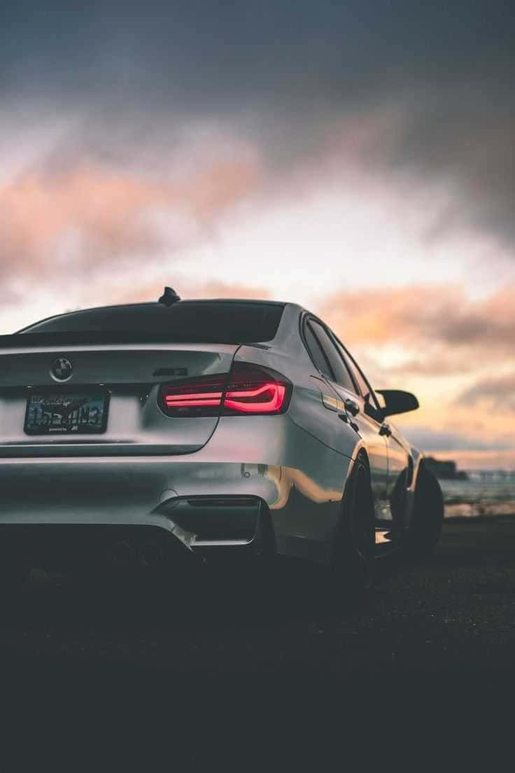 BMW, silver, glowing red taillights, SD Phone Wallpaper