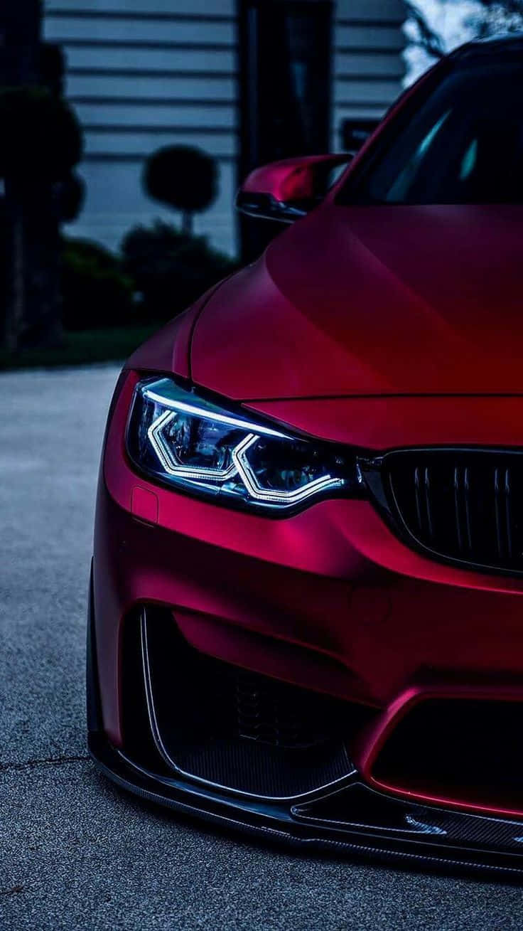 BMW, glossy red, glowing headlights, HD Phone Wallpaper