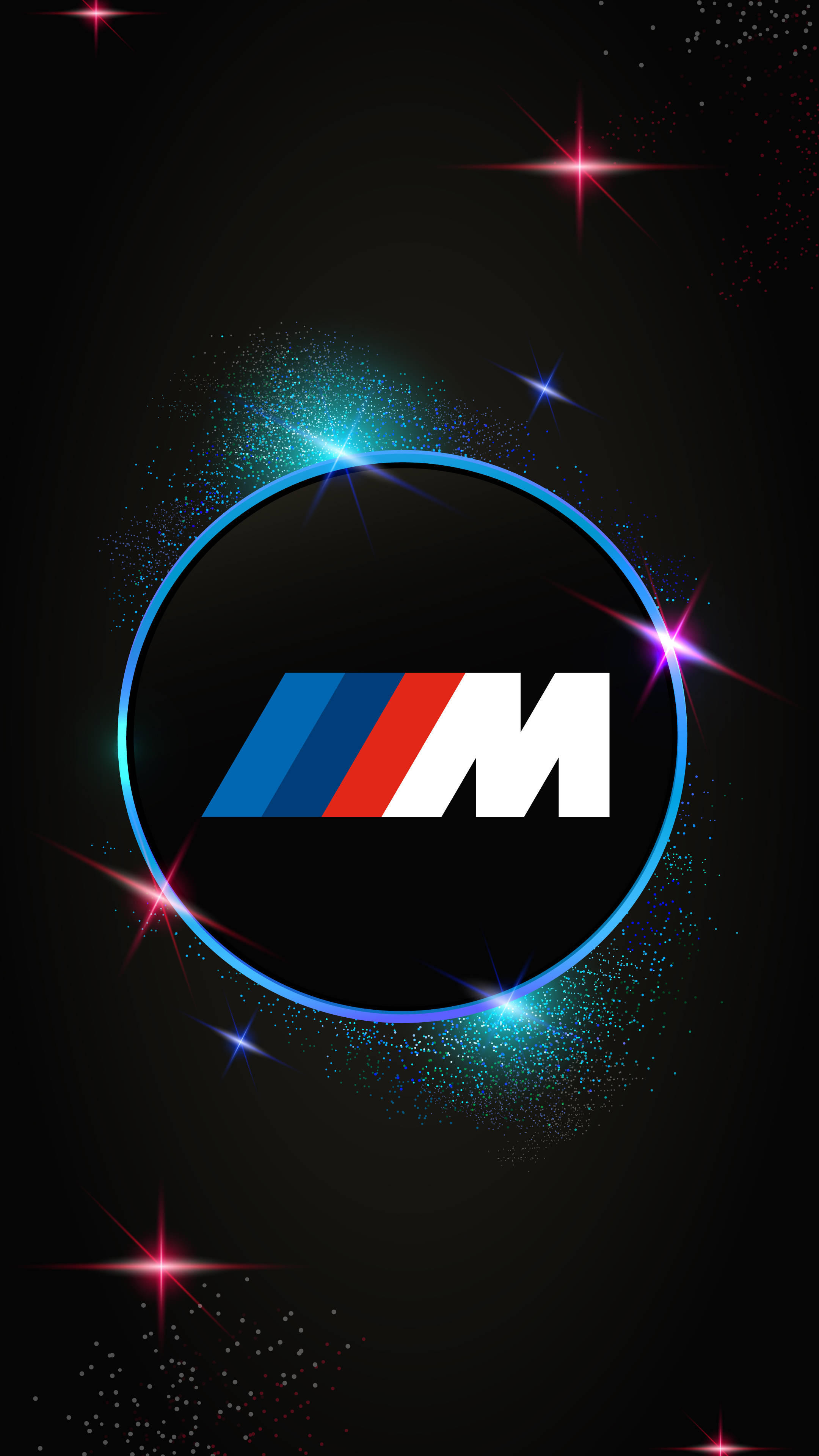 BMW M logo, glowing, sparkling stars, 4K Phone Wallpaper