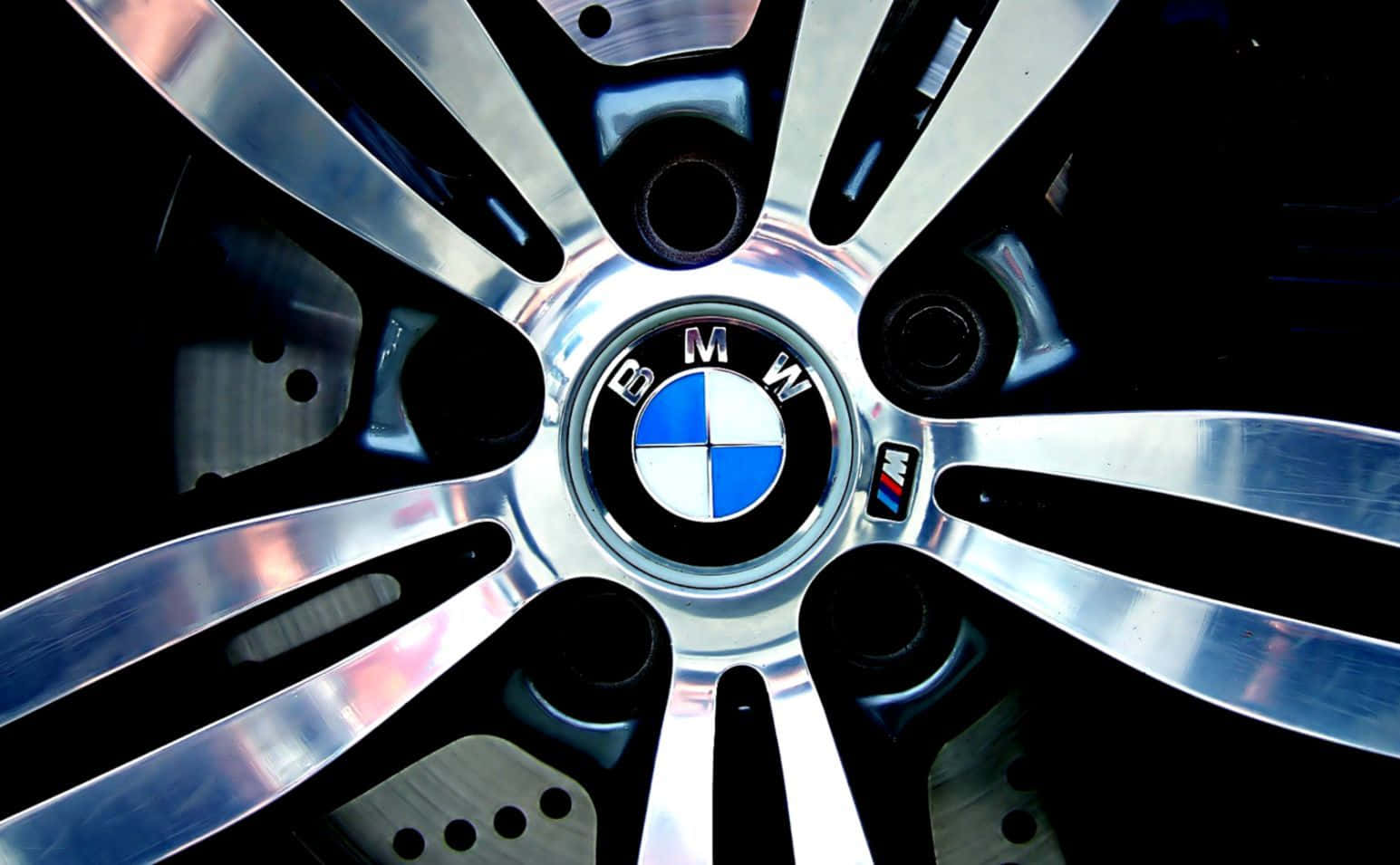 BMW Logo, blue background, shiny silver spokes, HD Desktop Wallpaper