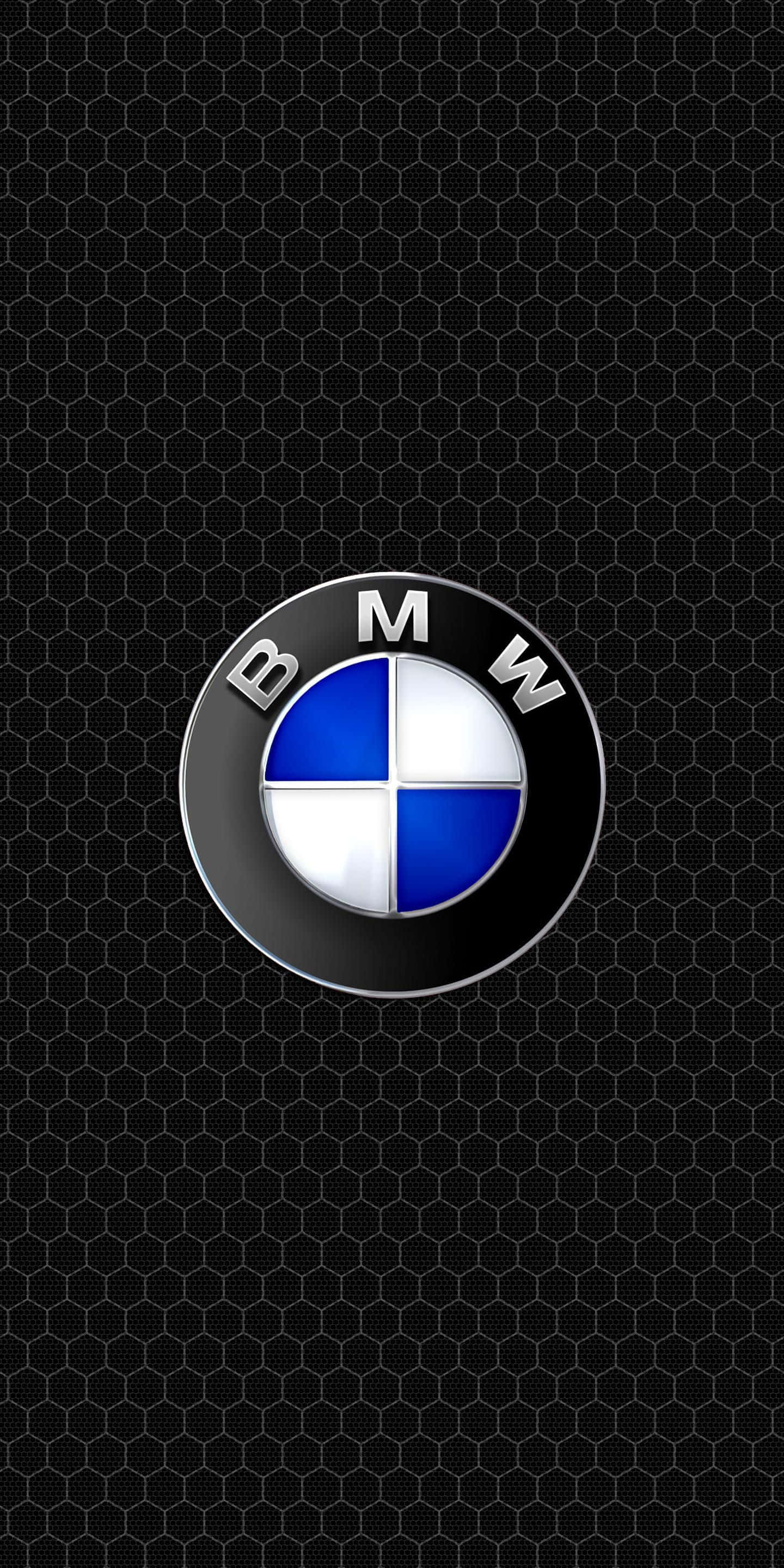 BMW Logo, black hexagonal mesh background, metallic sheen, 2K Phone Wallpaper