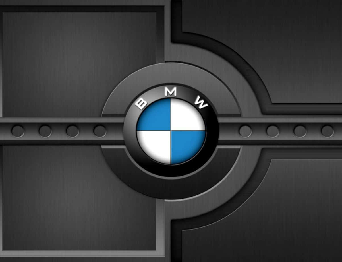 BMW Logo, brushed metal panel, geometric industrial framing, SD Desktop Wallpaper