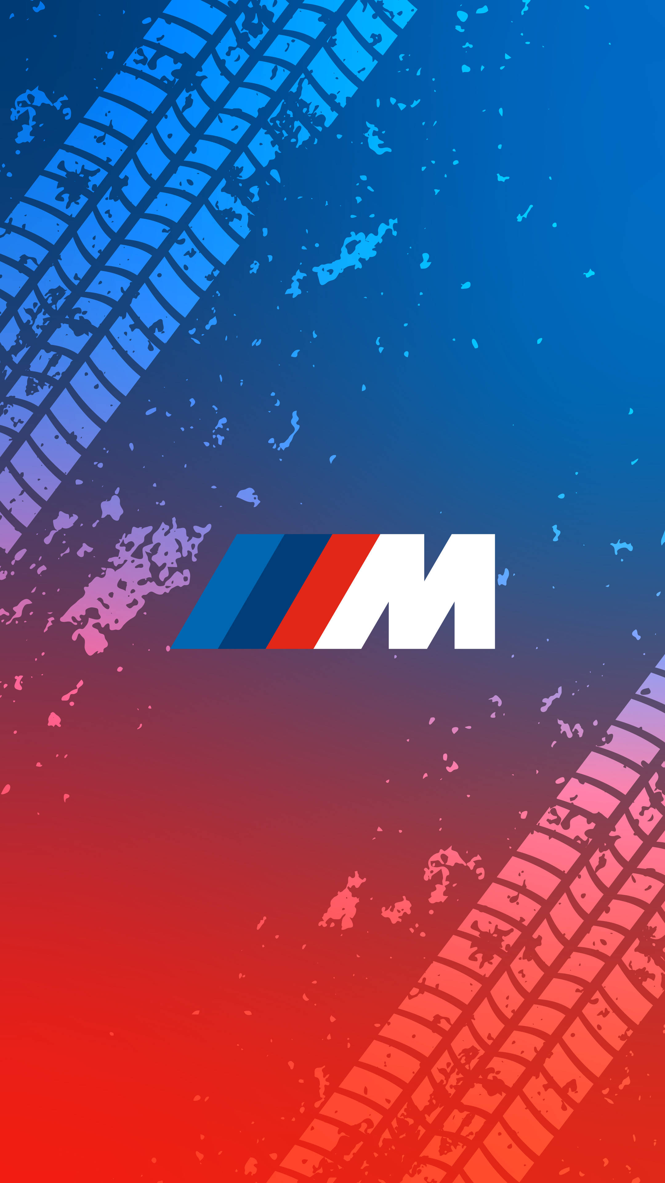 BMW M logo, tire tread marks, splatter effects, 4K Phone Wallpaper