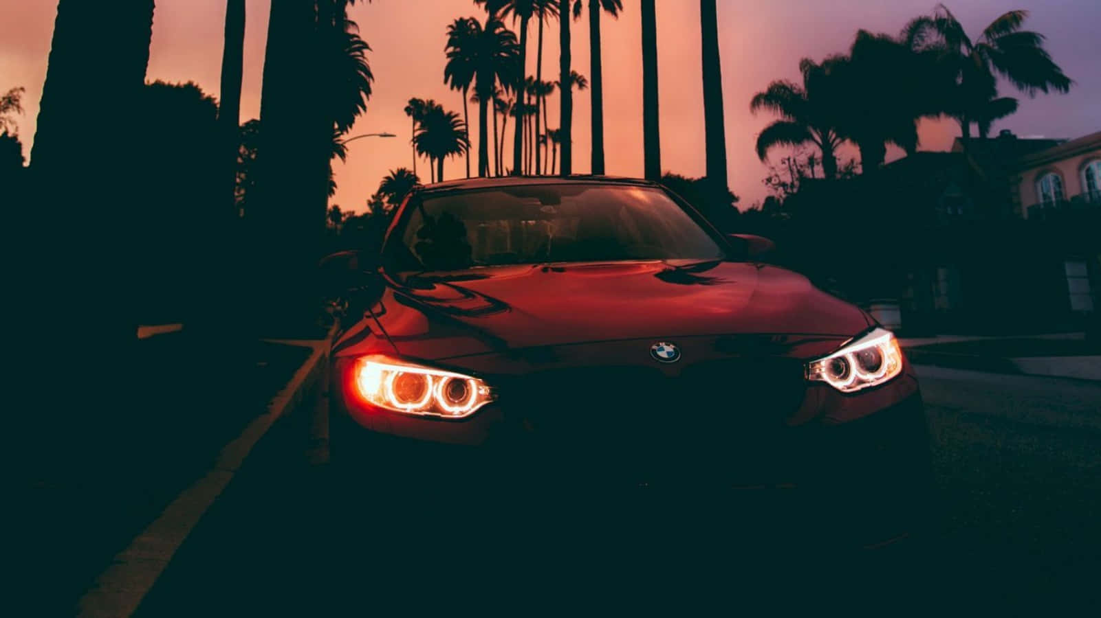 BMW, red BMW sports car, illuminated headlights, HD Desktop Wallpaper