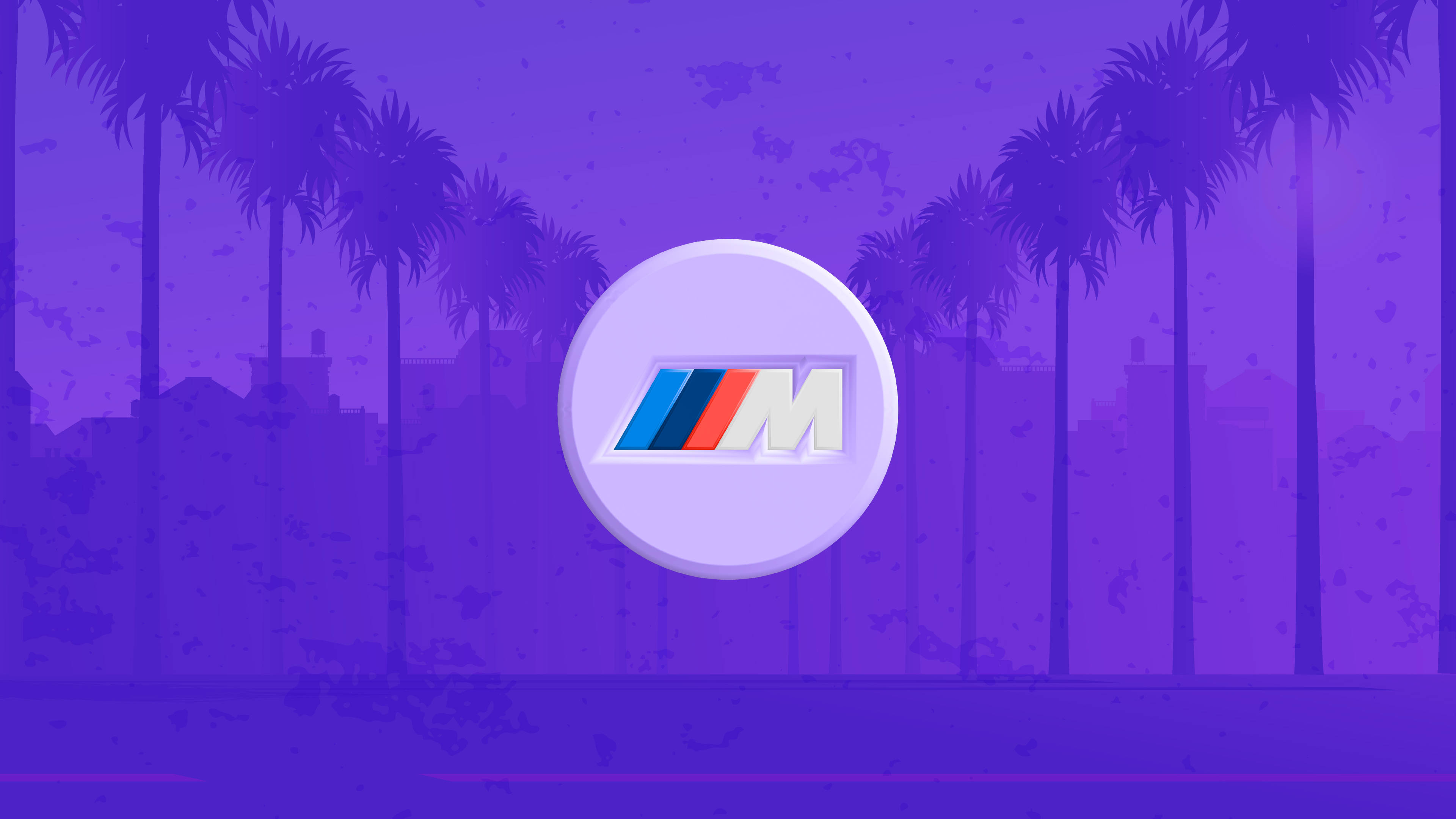 BMW M logo, purple, palm trees, 4K Desktop Wallpaper
