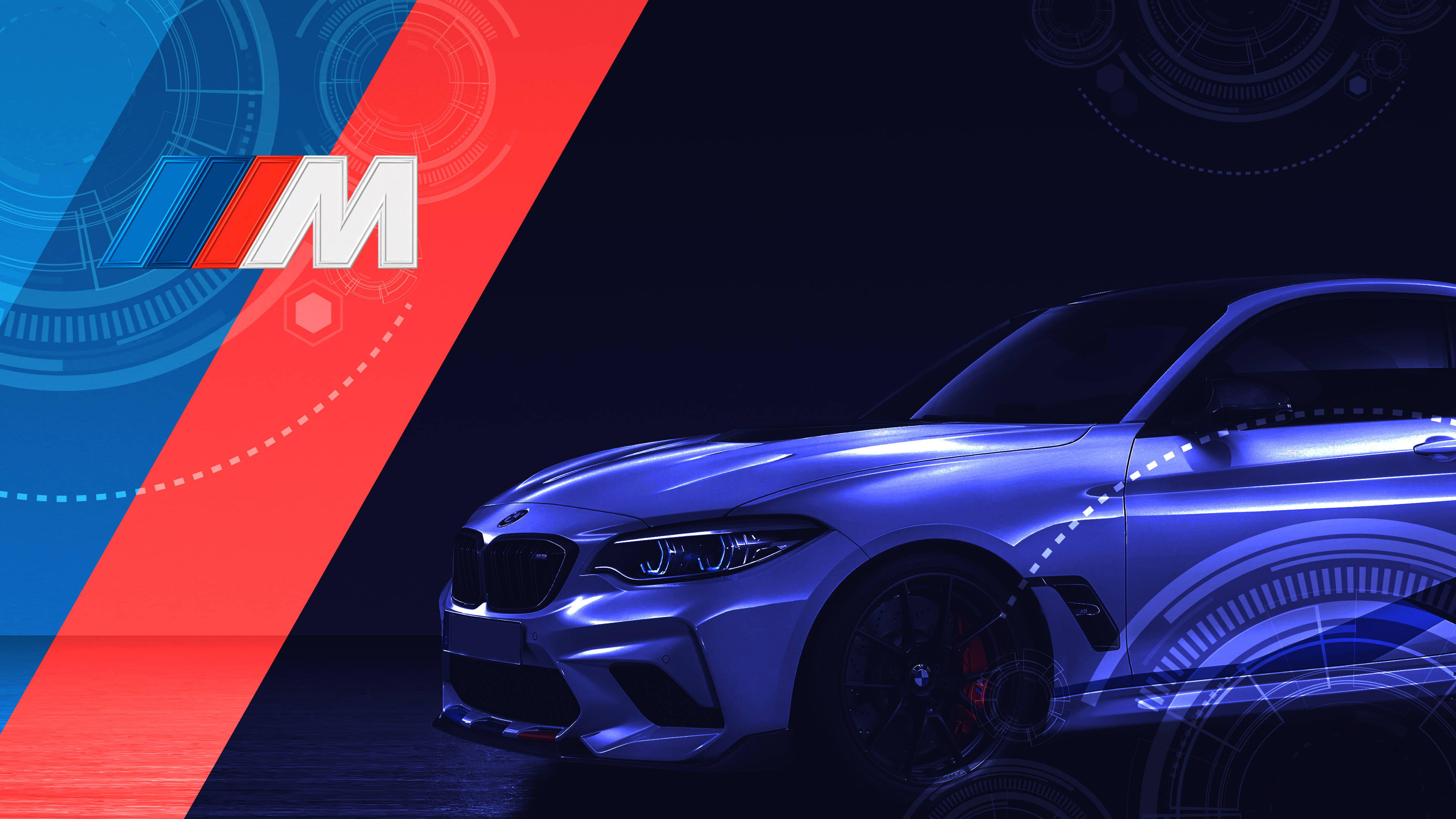 BMW M, indigo, neon lights, 4K Desktop Wallpaper