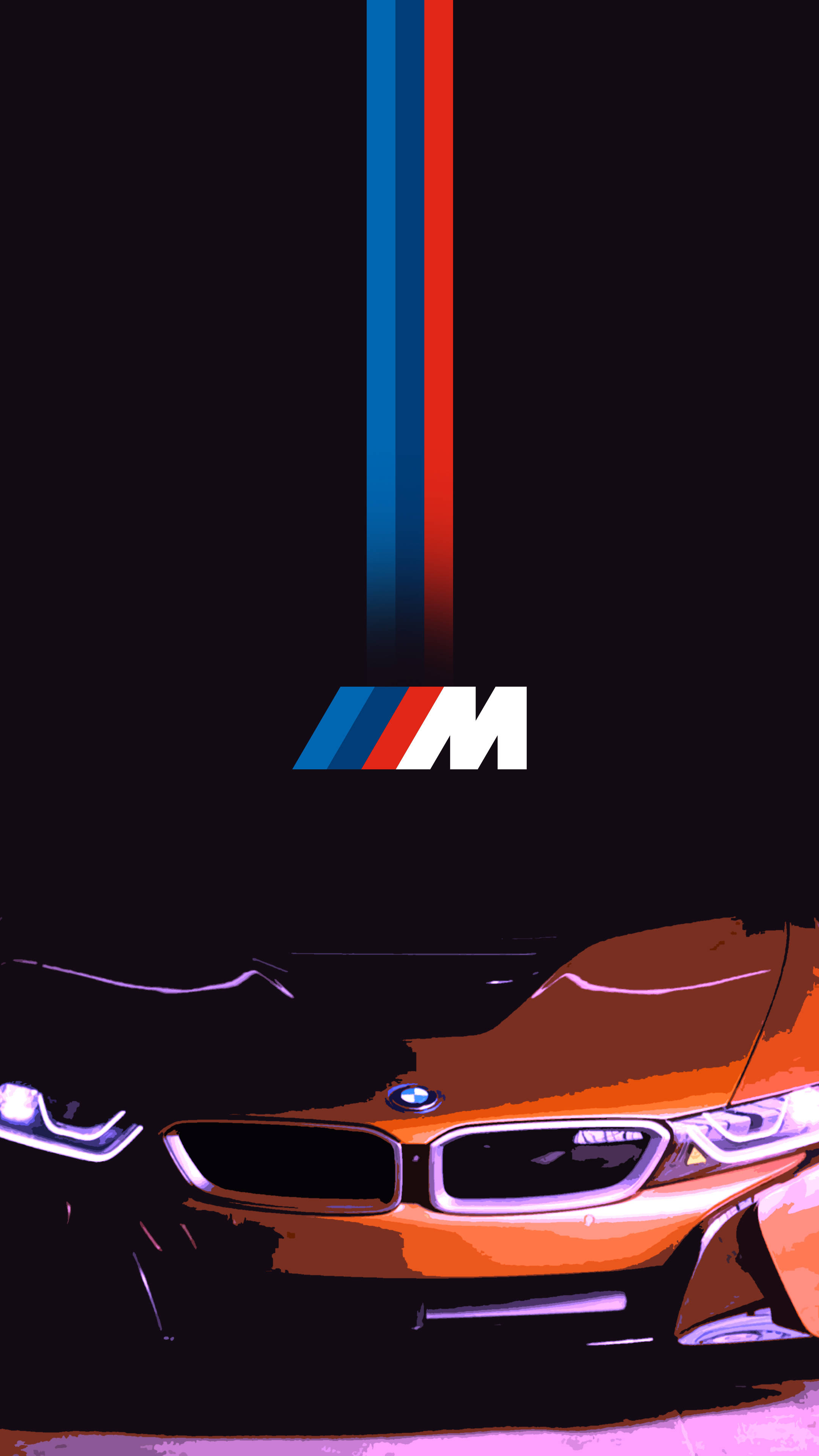 orange car, BMW M, glowing headlights, 4K Phone Wallpaper