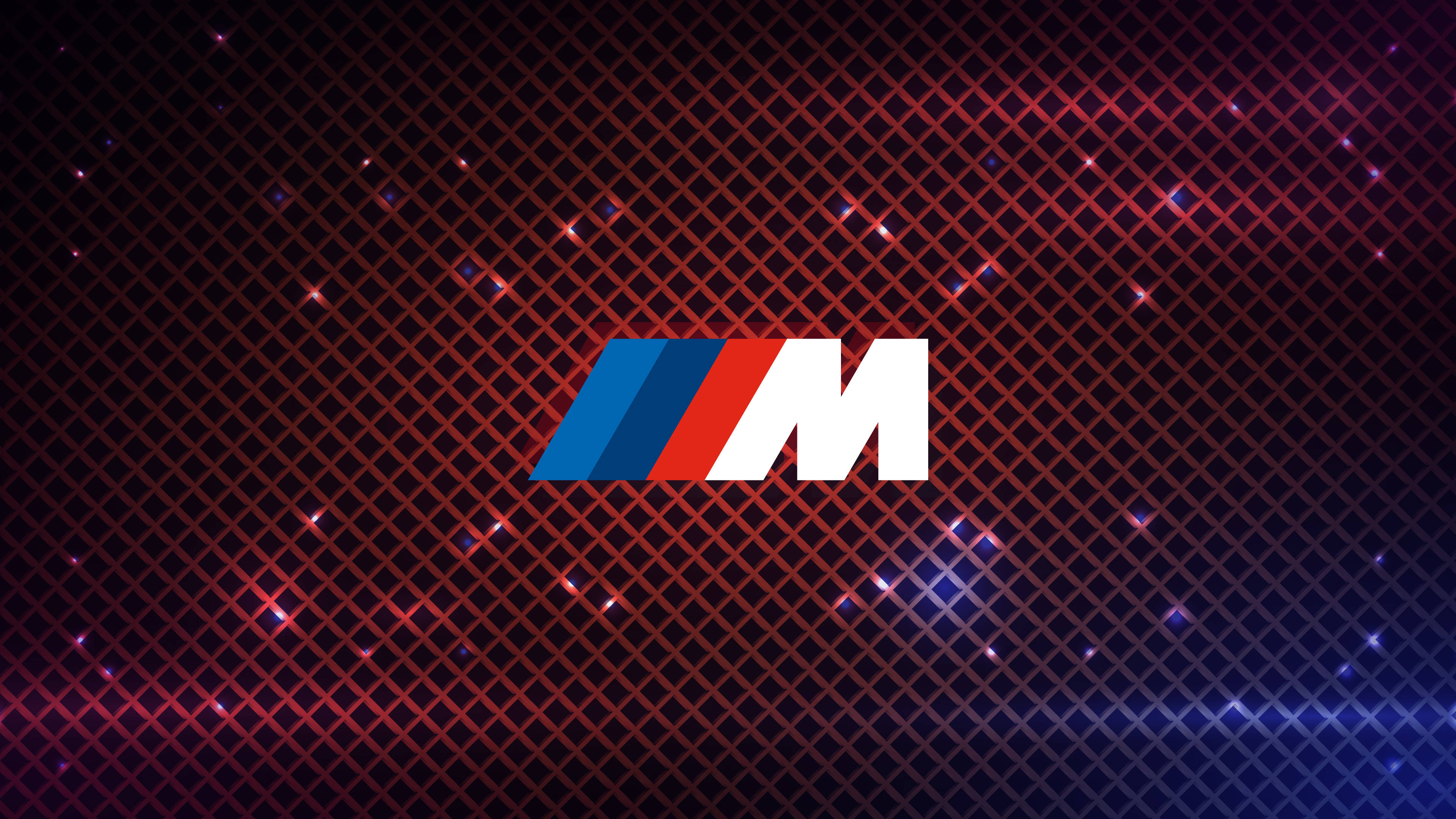 BMW M logo, red trellis pattern, red blue gradient grid, 4K Desktop Wallpaper