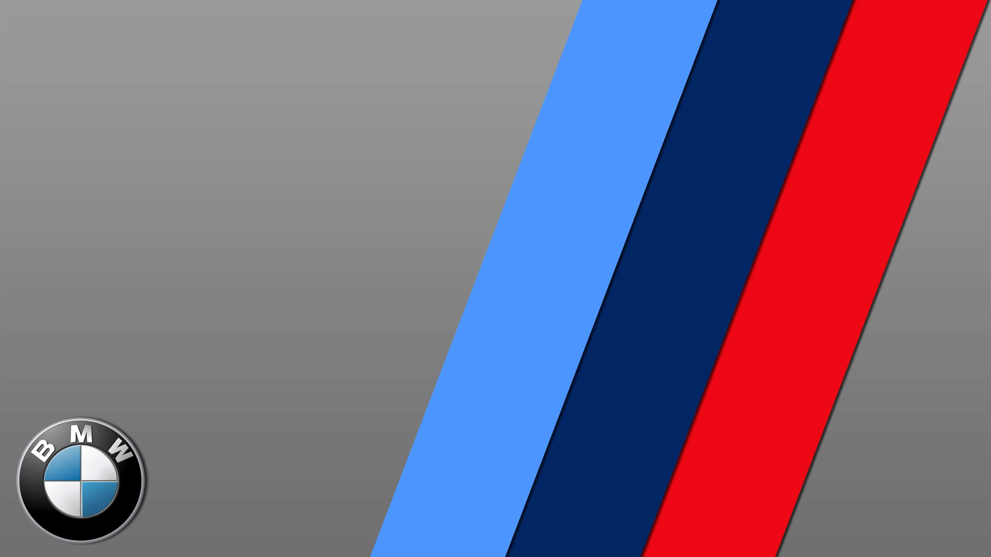 BMW M logo, blue black and red stripes, gray gradient background, 4K Desktop Wallpaper