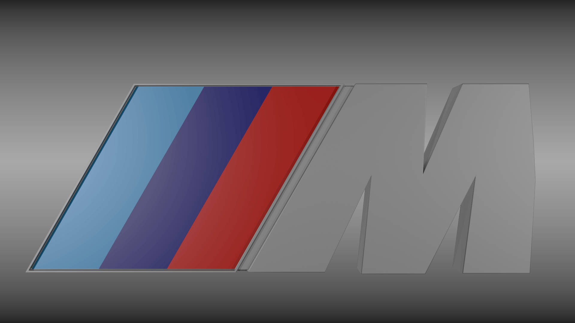BMW M Logo, blue purple and red stripes, gradient gray background, Full HD Desktop Wallpaper