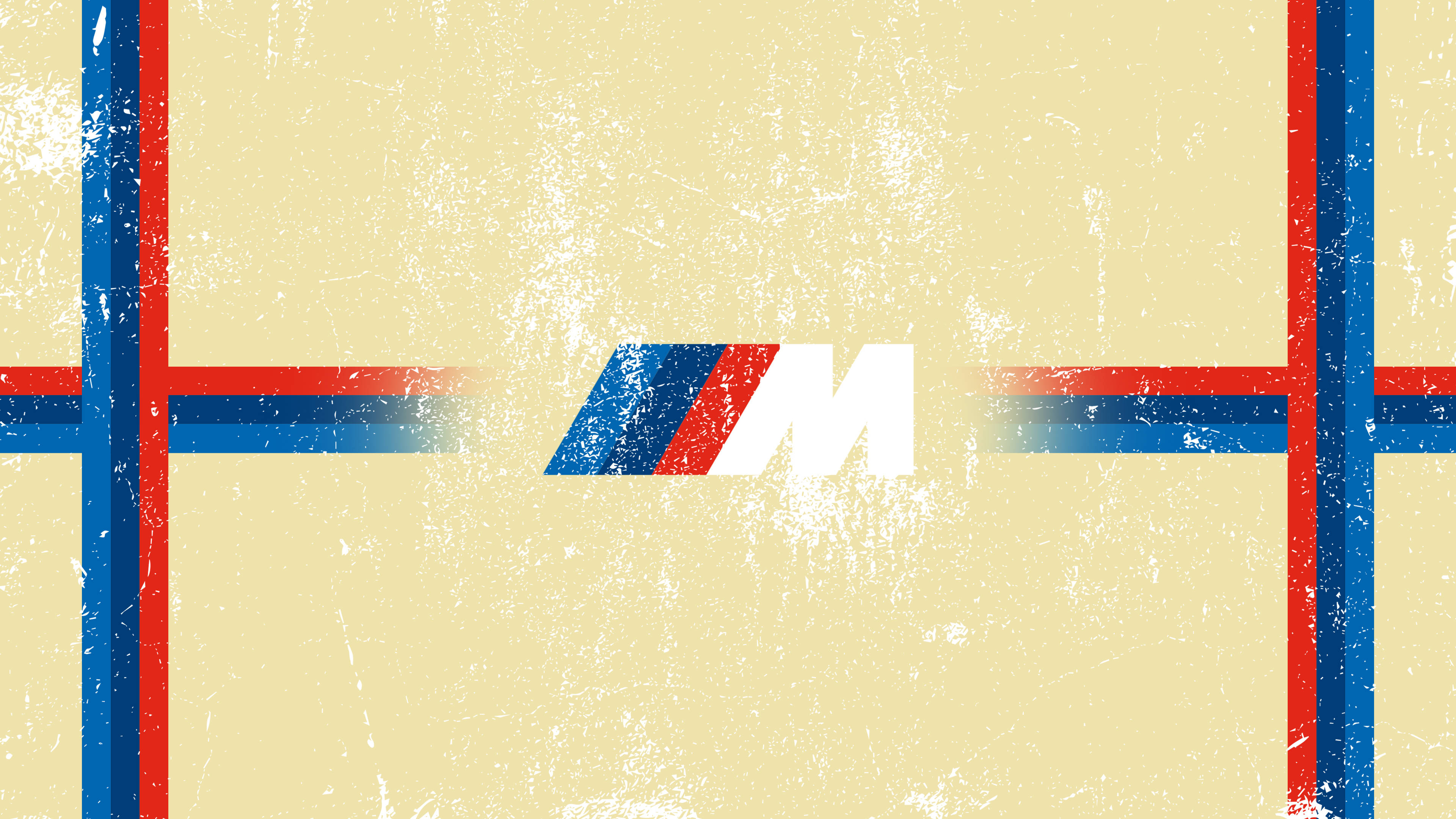 BMW M Logo, textured beige background, bold red and blue stripes, 4K Desktop Wallpaper