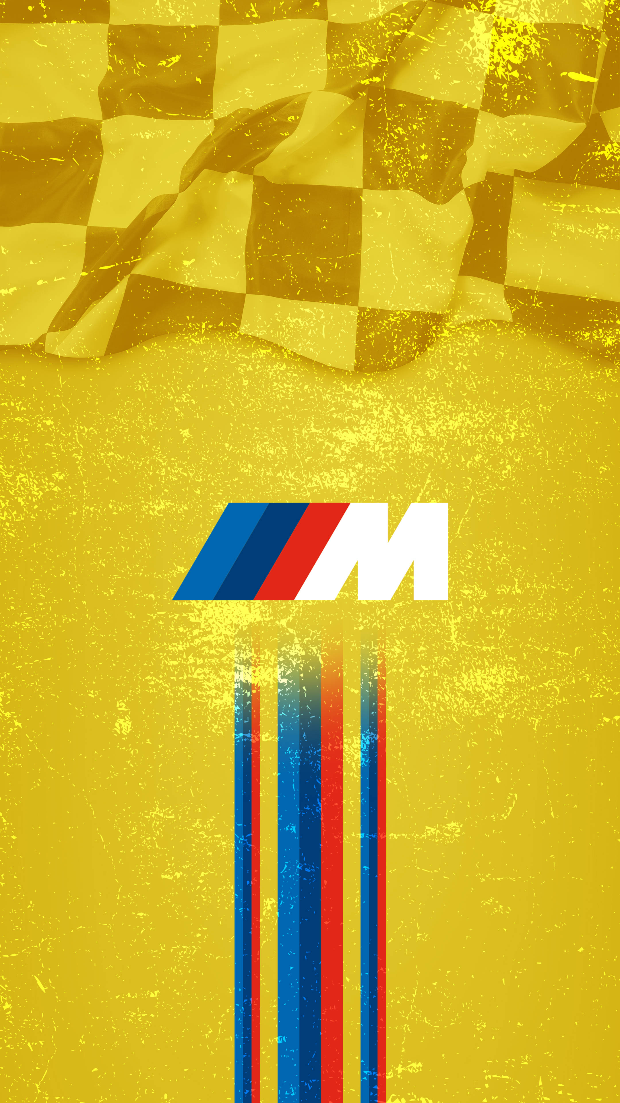 BMW M logo, blue red and white stripes, textured yellow background, 4K Phone Wallpaper