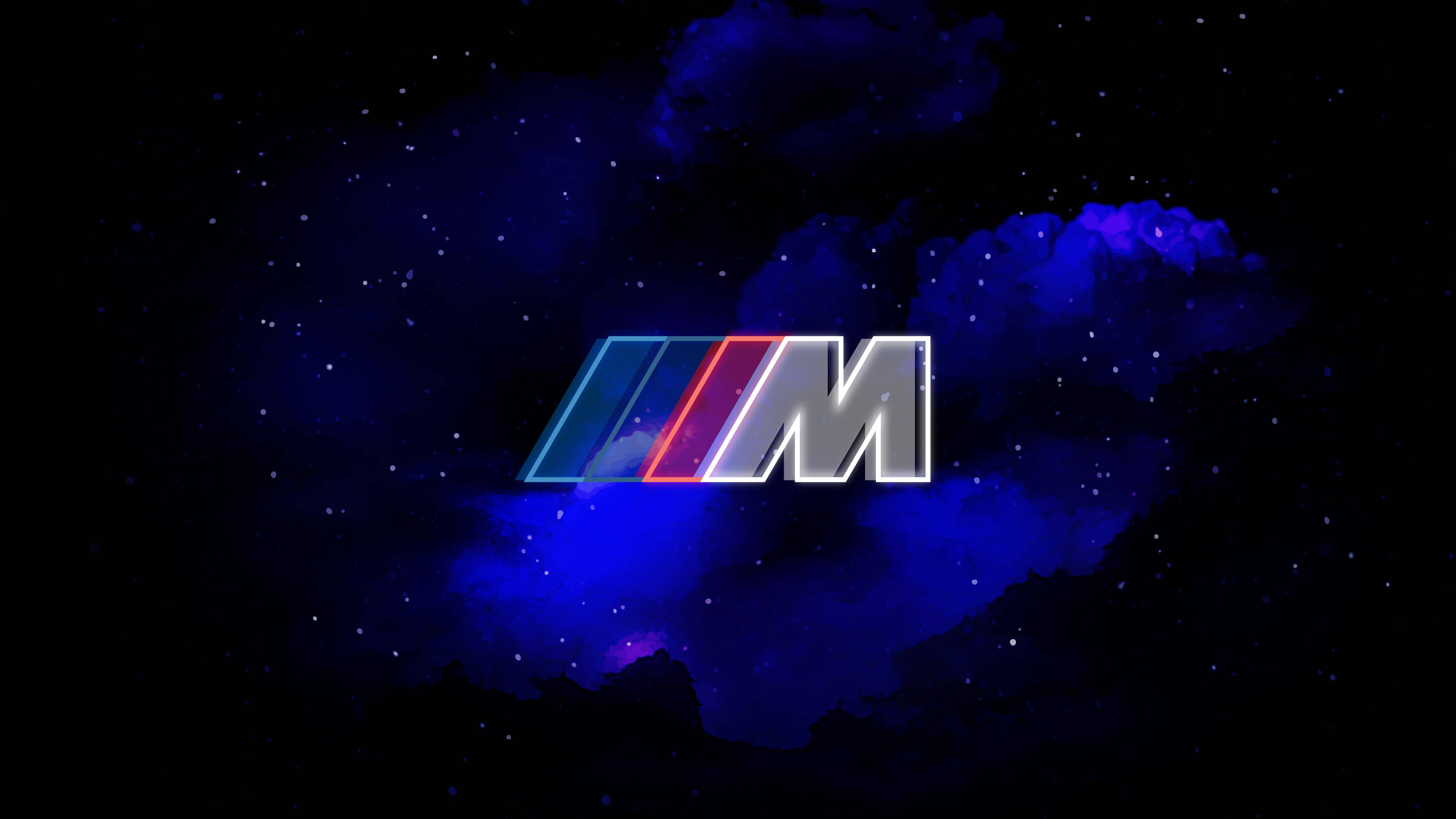 BMW M Logo, cosmic backdrop, deep blue nebulae, 4K Desktop Wallpaper