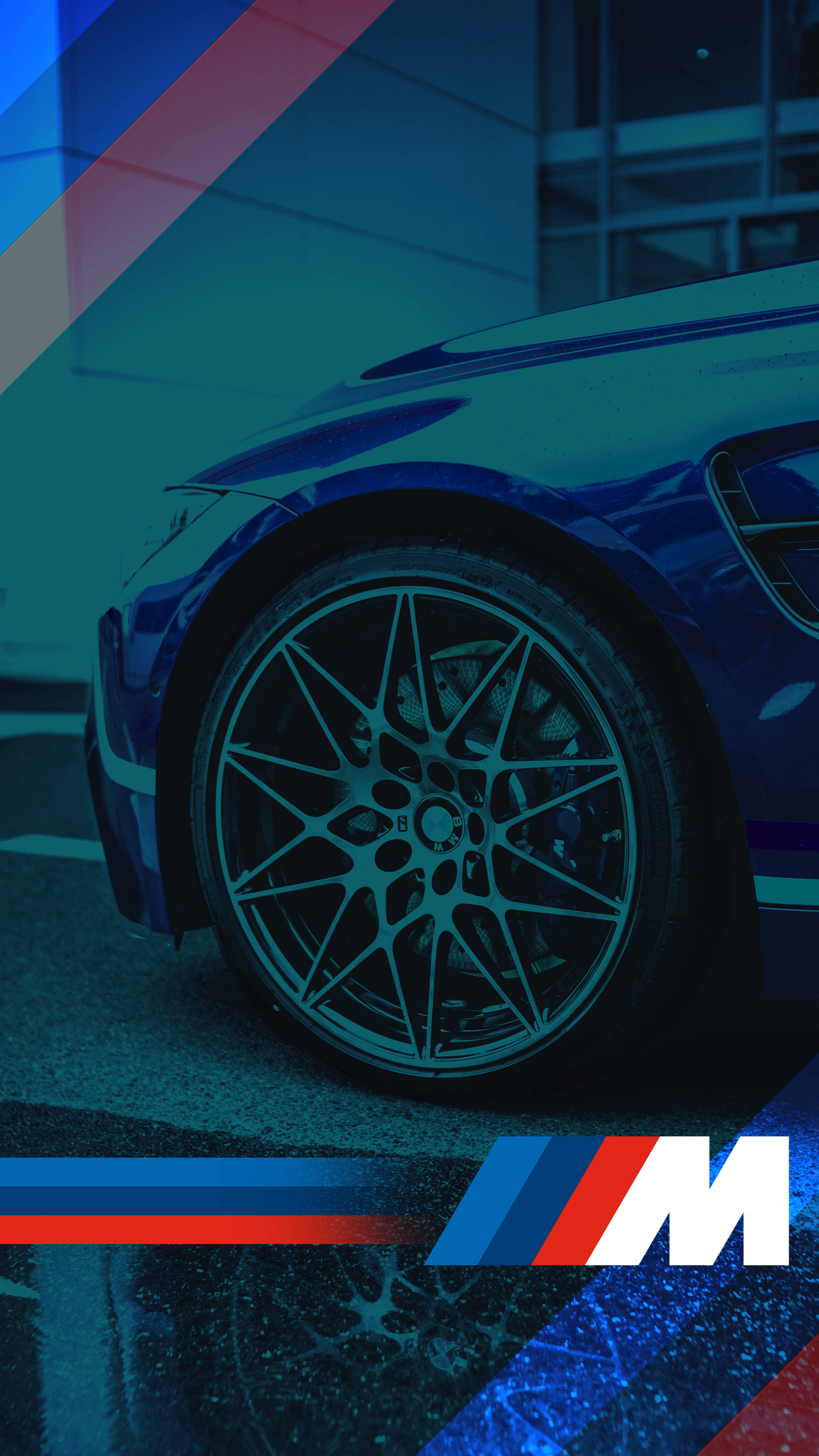BMW M, blue car, neon lights, 4K Phone Wallpaper