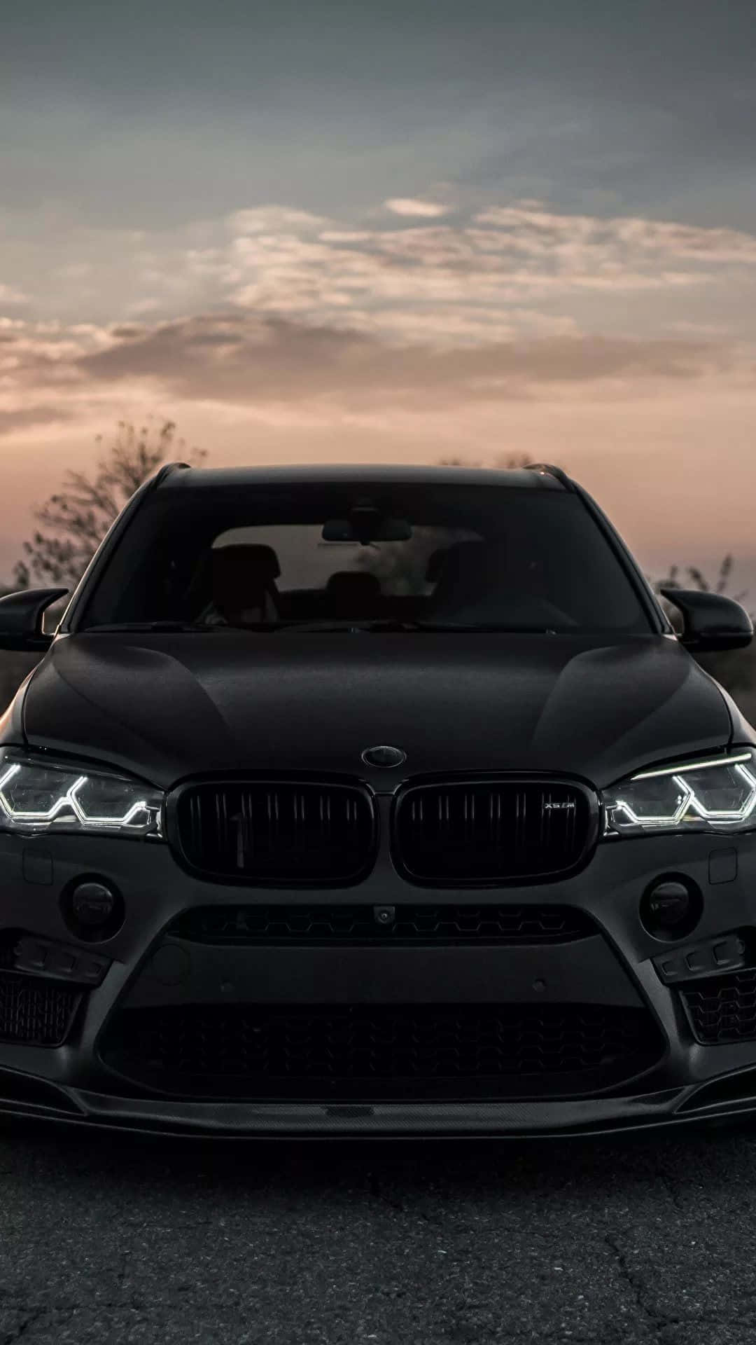 BMW M, matte black, glowing headlights, Full HD Phone Wallpaper
