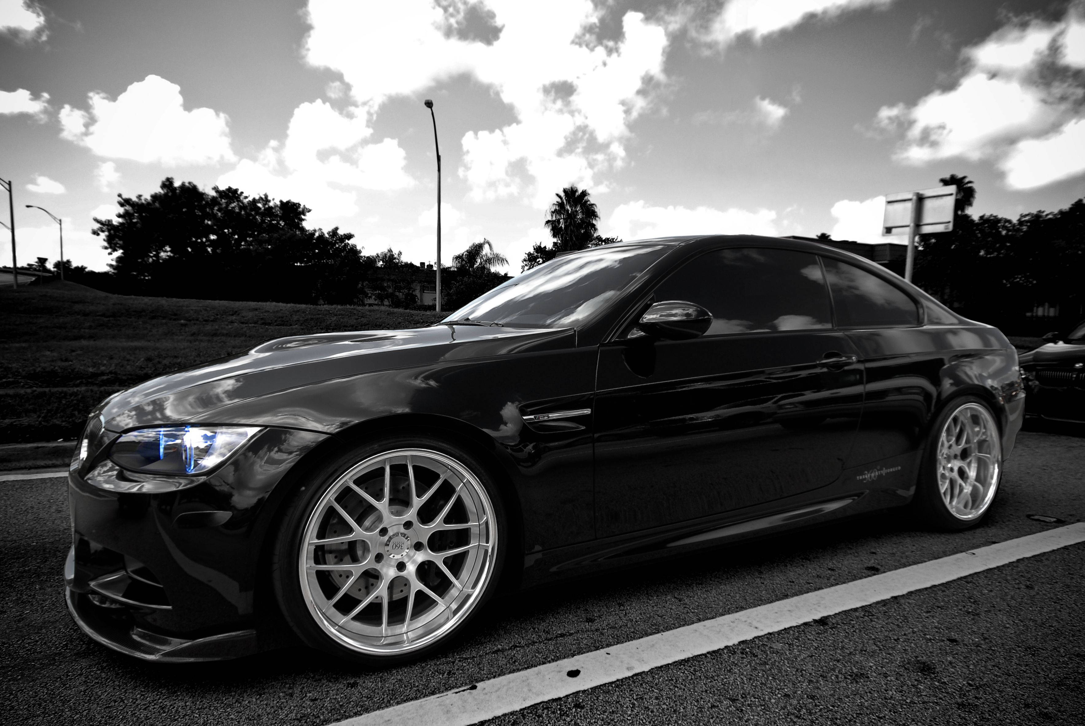 BMW M Series, black sports car, silver rims, 2K Desktop Wallpaper