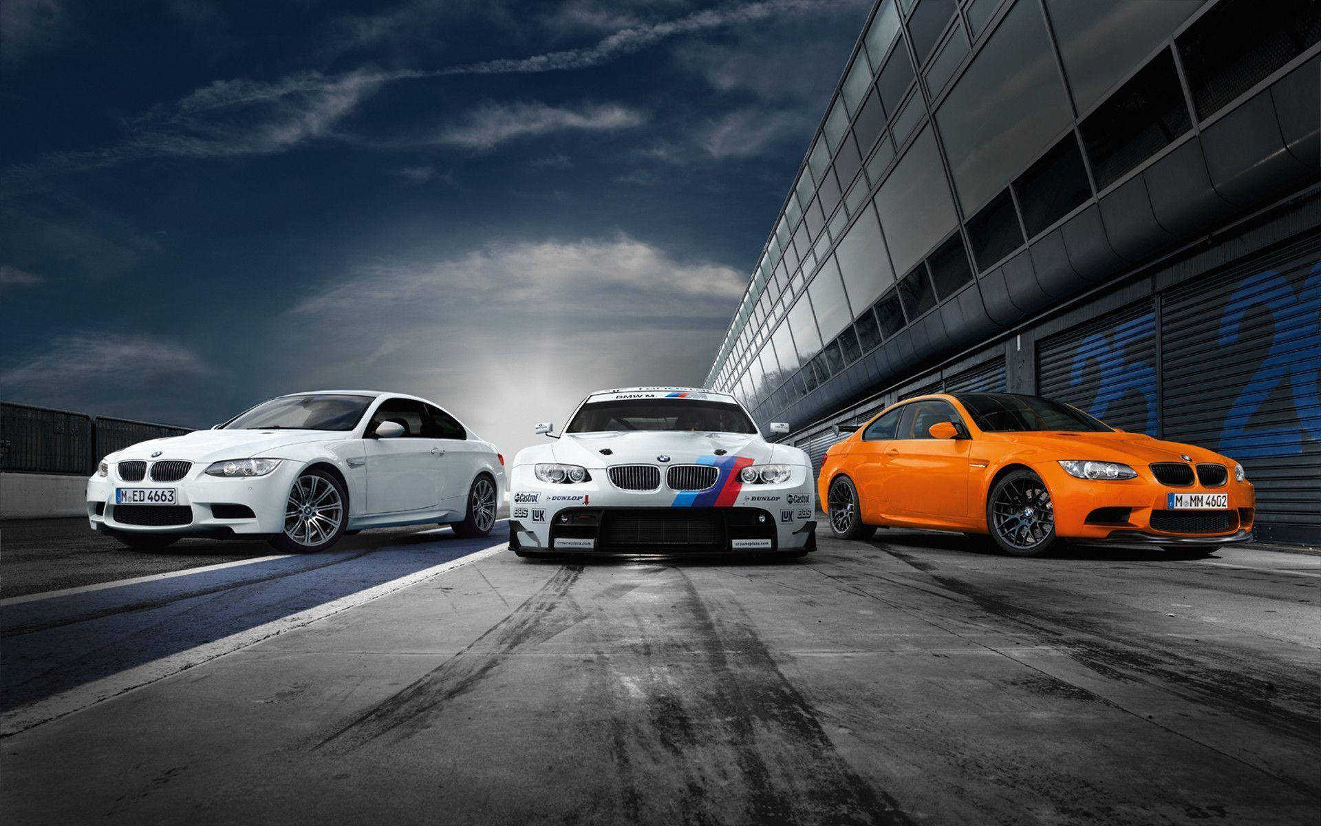 BMW M Series, white orange and white race car, wet track, Full HD Desktop Wallpaper