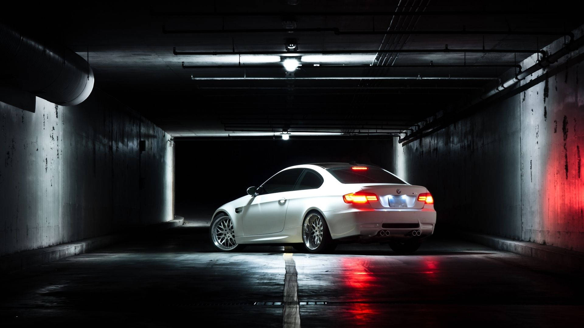 BMW M Series, white sports car, glowing red taillights, Full HD Desktop Wallpaper