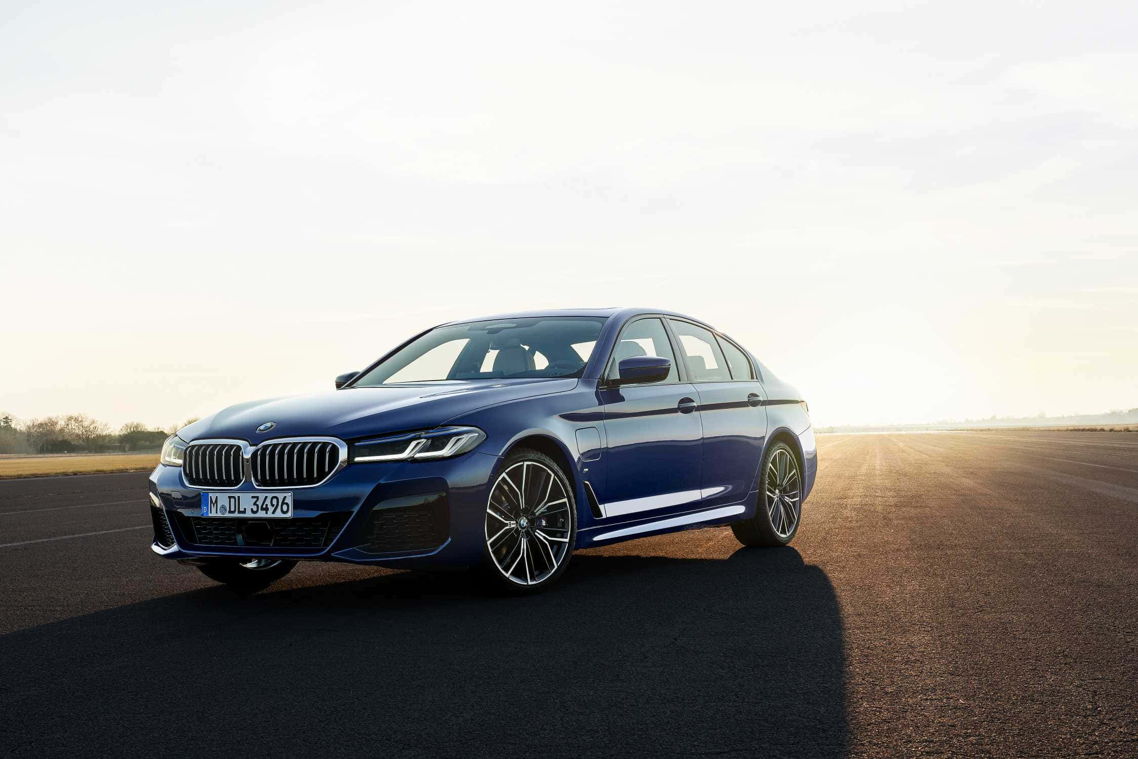BMW M Sport, sleek blue BMW sedan, sunlit asphalt road, Full HD Desktop Wallpaper