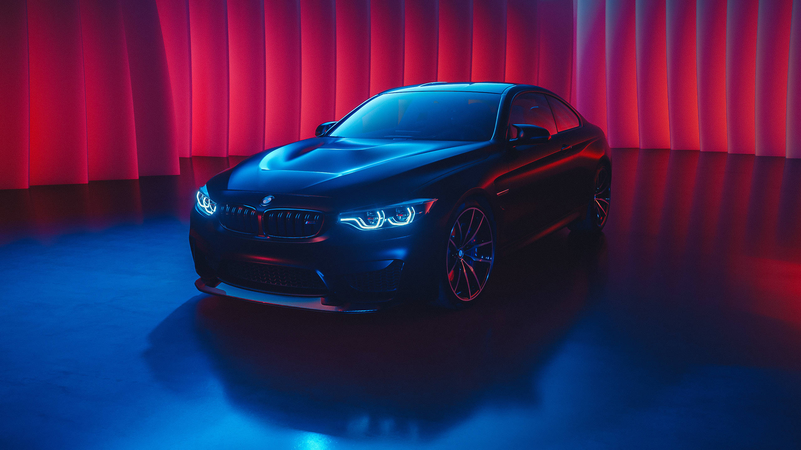 BMW M, black, neon lights, 2K Desktop Wallpaper