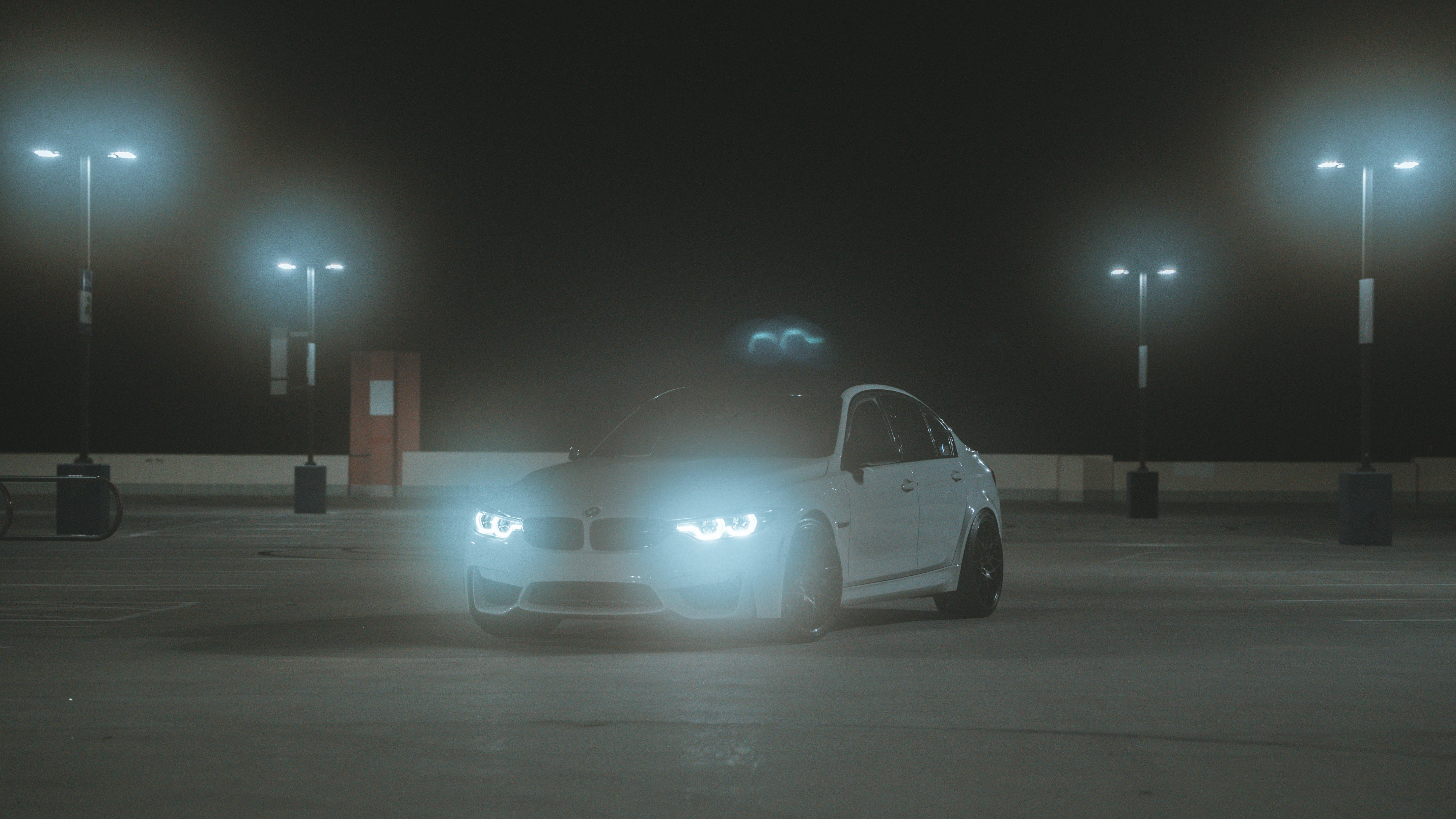 BMW M, white, glowing headlights, 5K Desktop Wallpaper