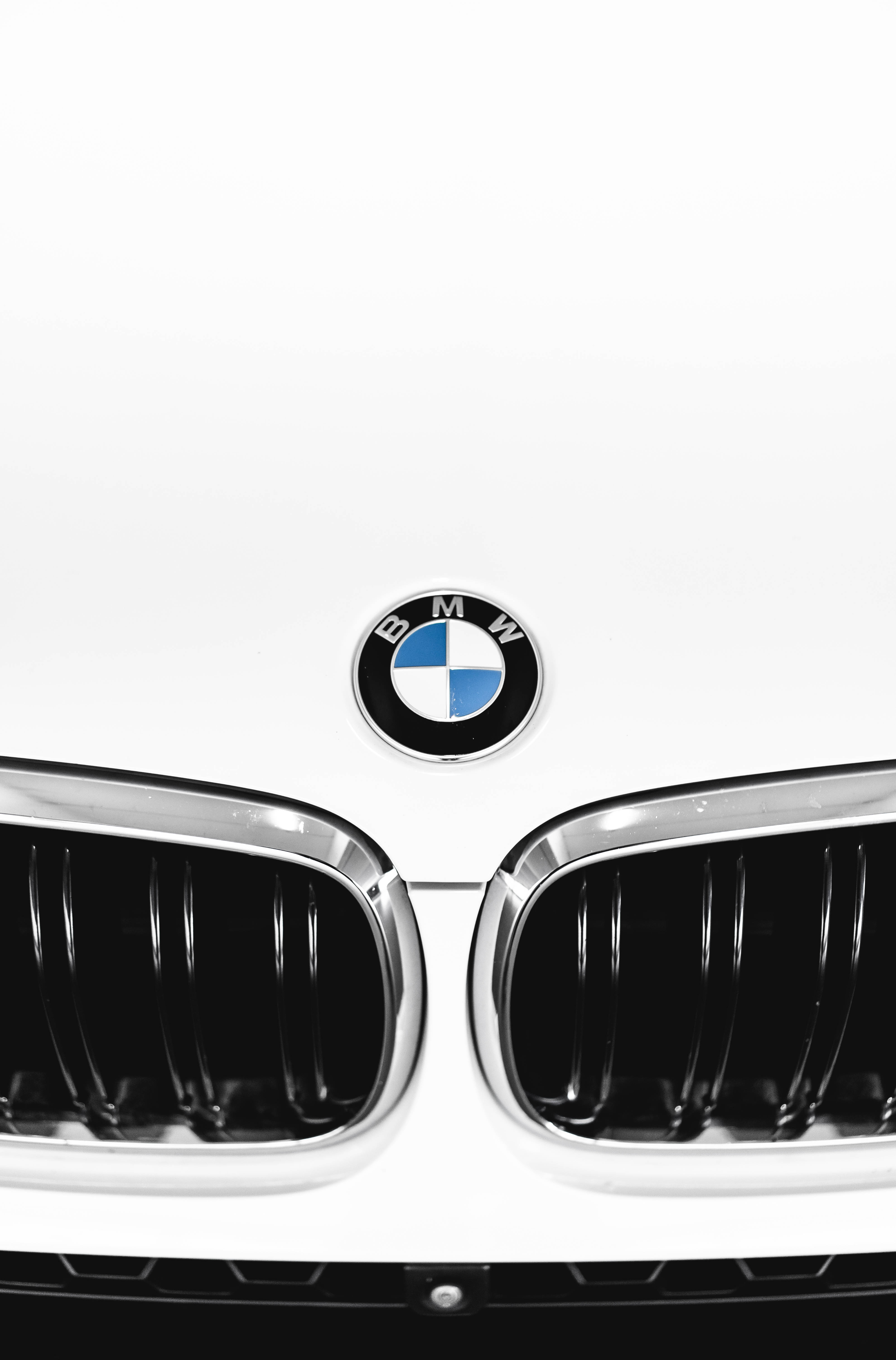 white BMW M, front grille, iconic round logo, 5K Phone Wallpaper