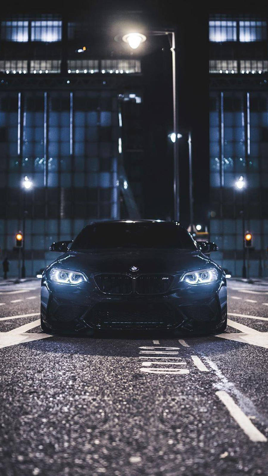 Black BMW M, parking lot, wet city street, HD Phone Wallpaper