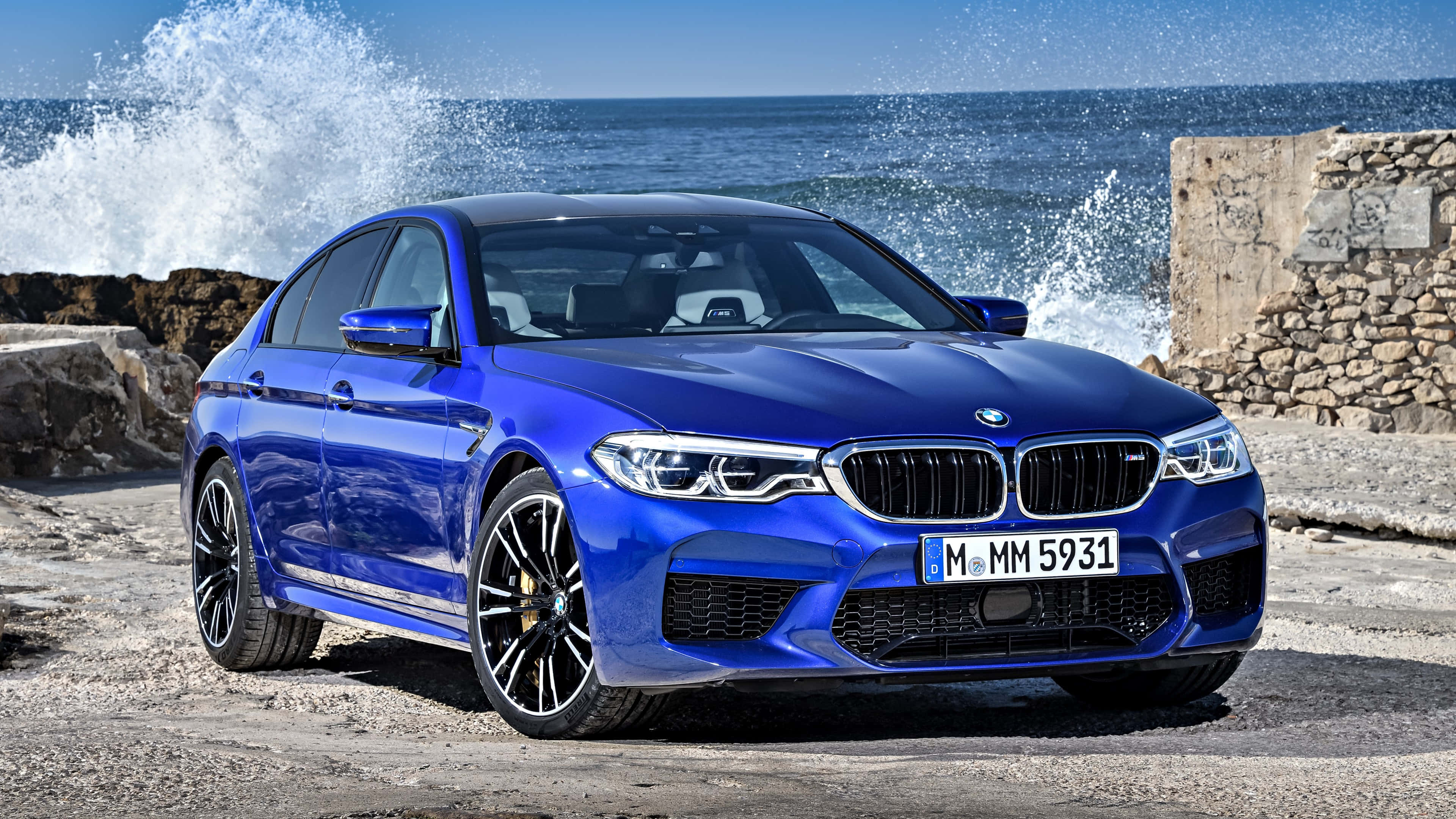 BMW M5, vibrant blue, sedan, 4K Desktop Wallpaper