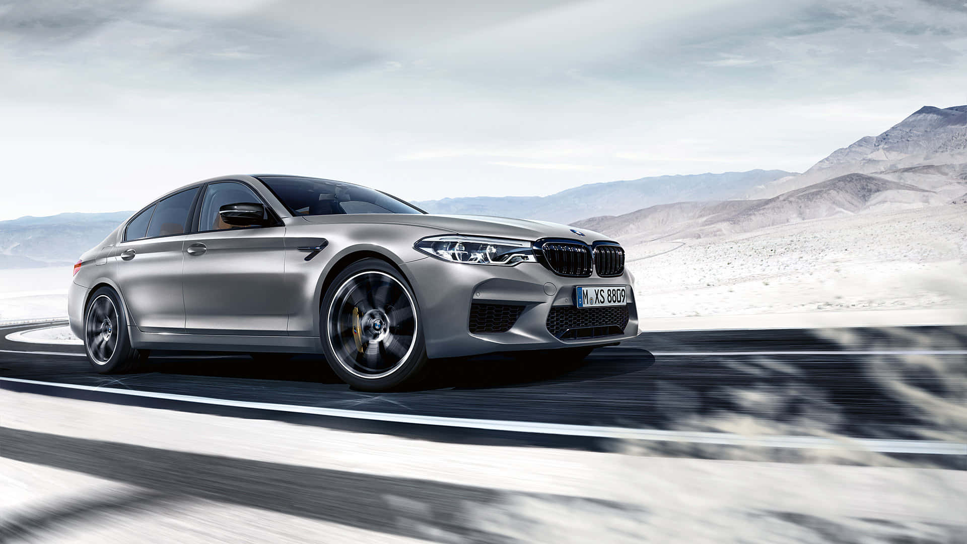BMW M5, silver, desert road, Full HD Desktop Wallpaper