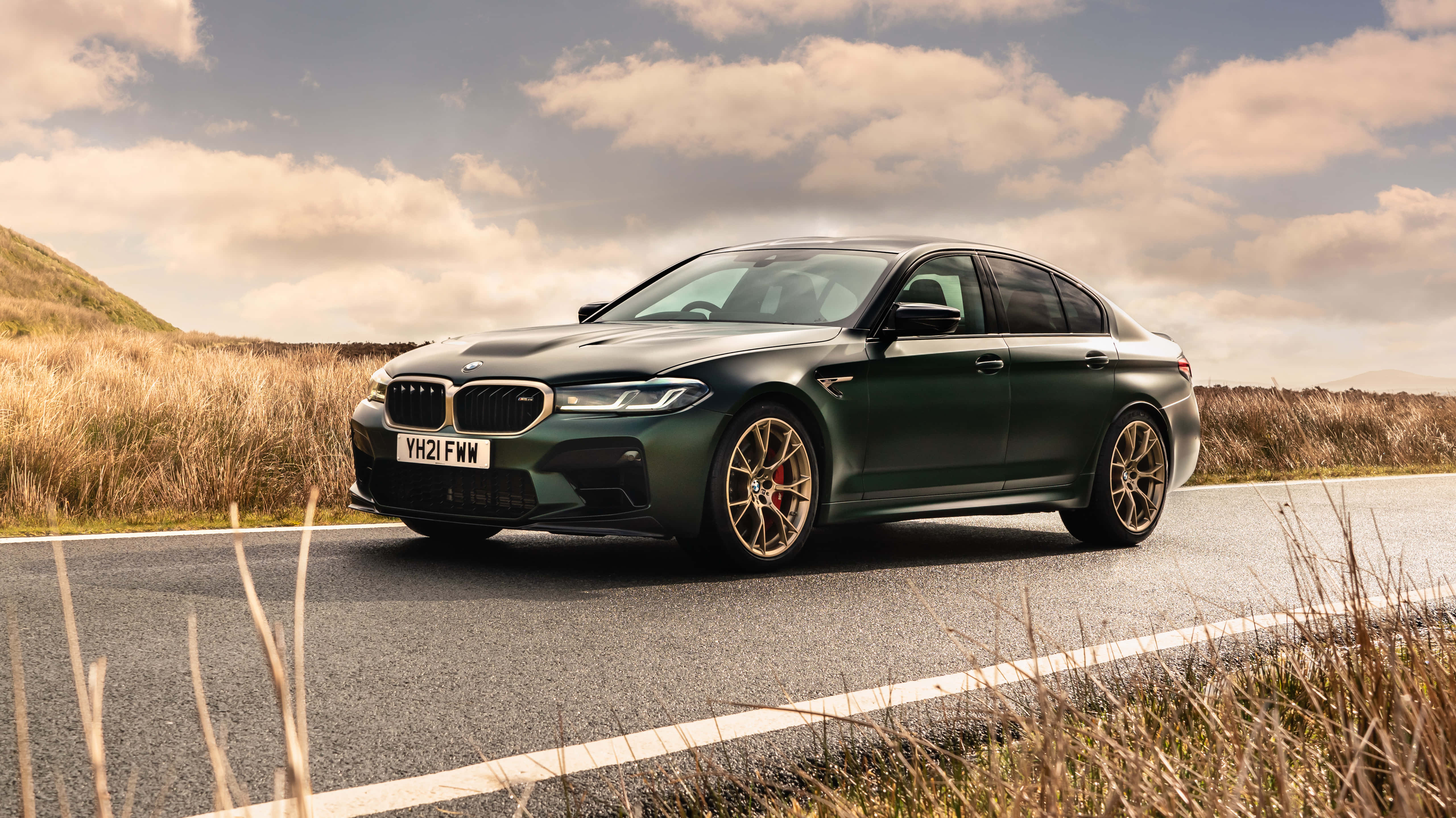BMW M5, matte green, sedan, 5K Desktop Wallpaper