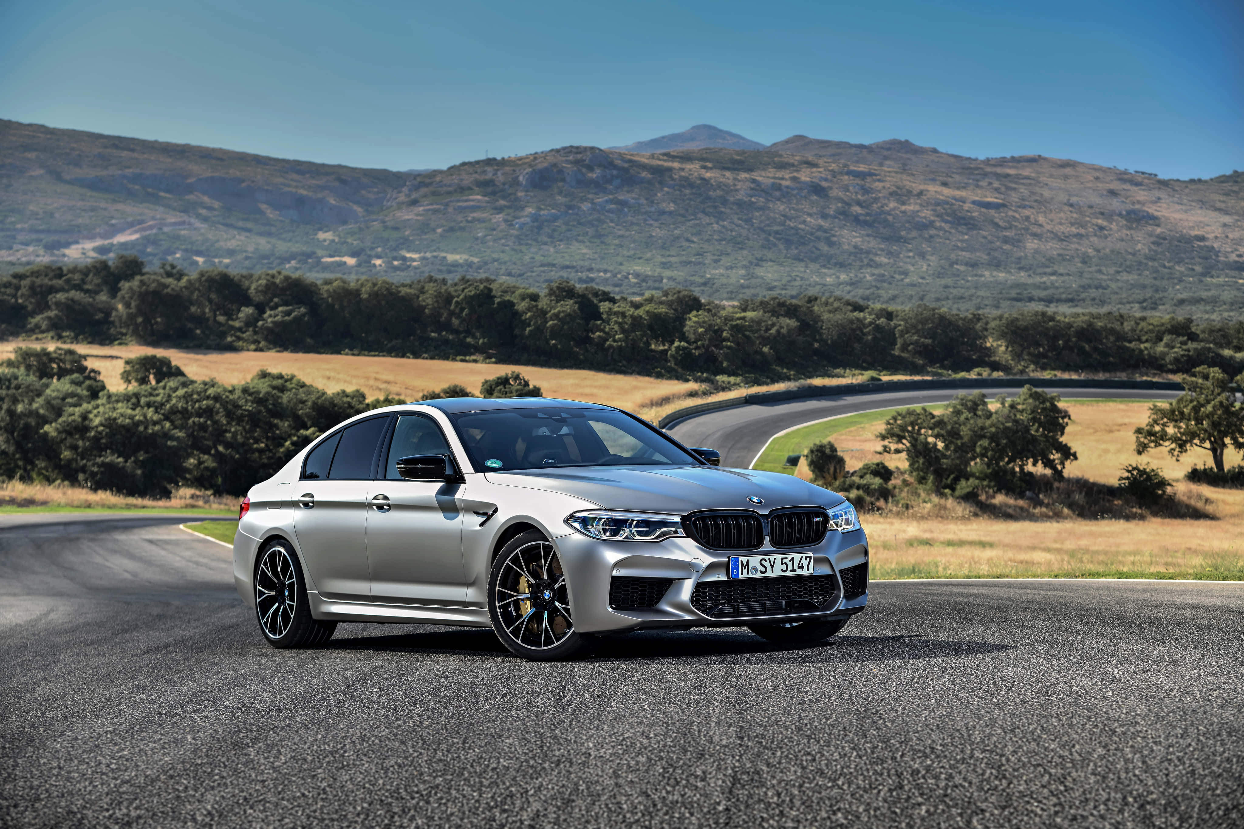 BMW M5, silver, mountain road, 4K Desktop Wallpaper