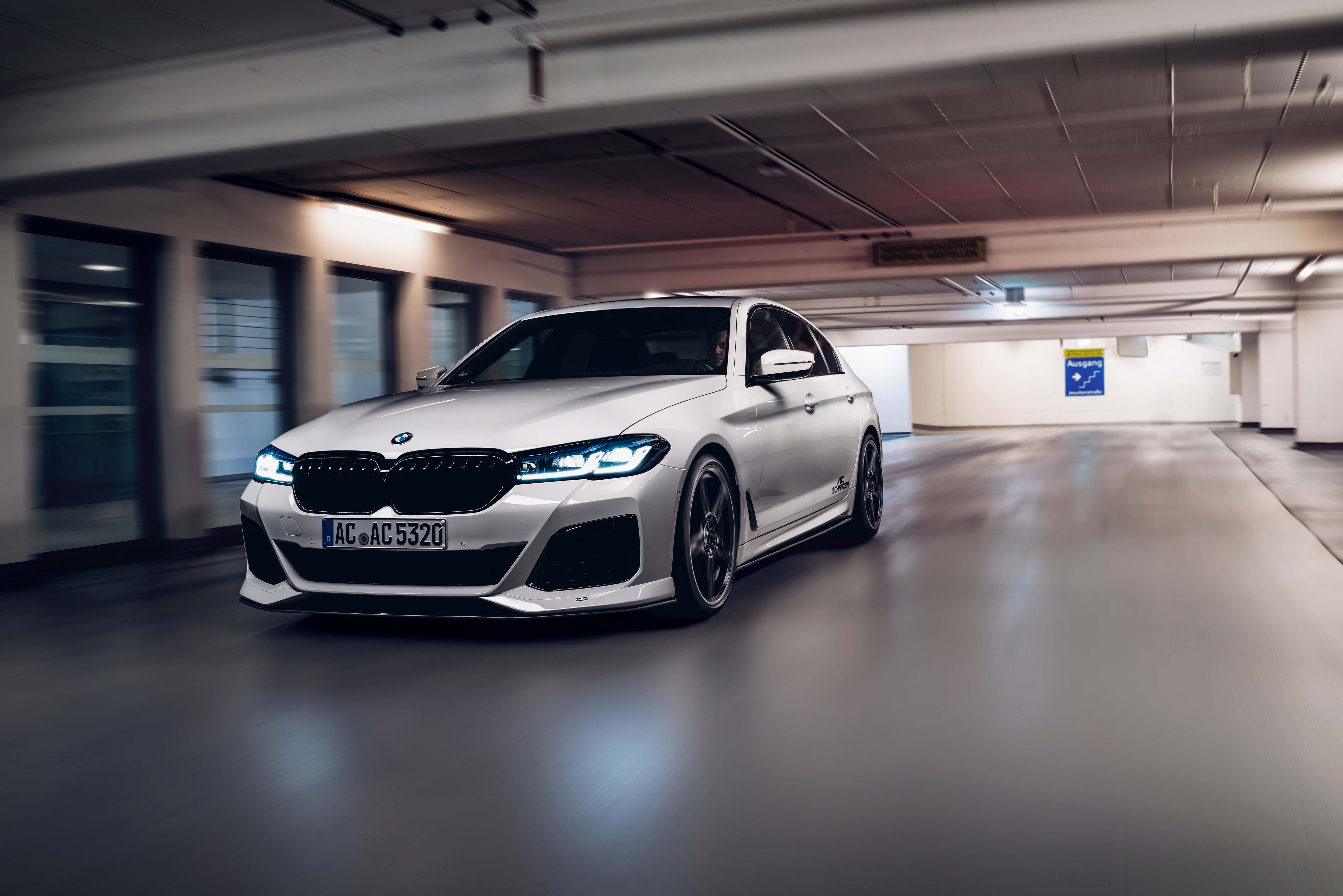 BMW M5, silver, underground parking garage, 5K Desktop Wallpaper