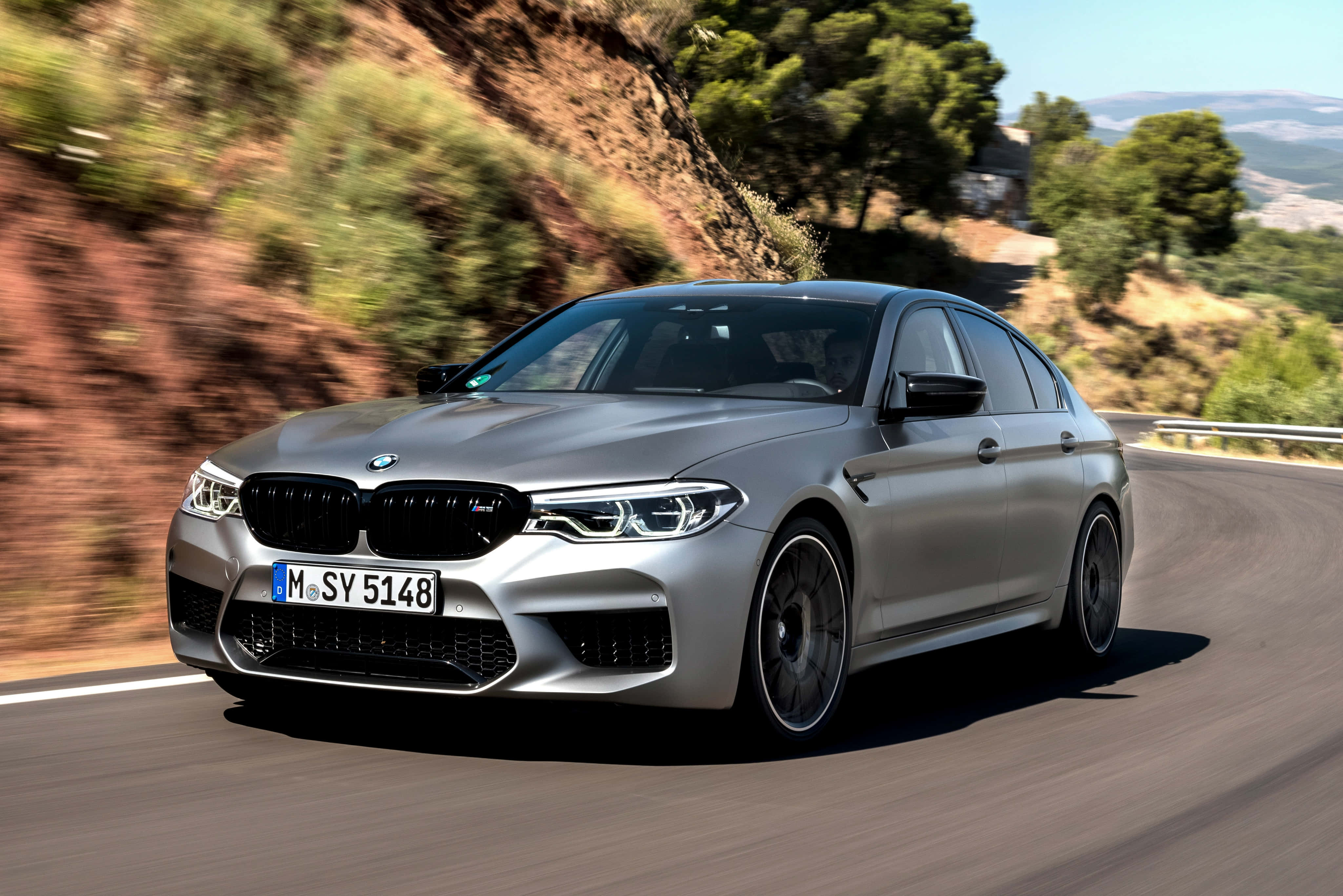 BMW M5, silver, mountain road, 4K Desktop Wallpaper