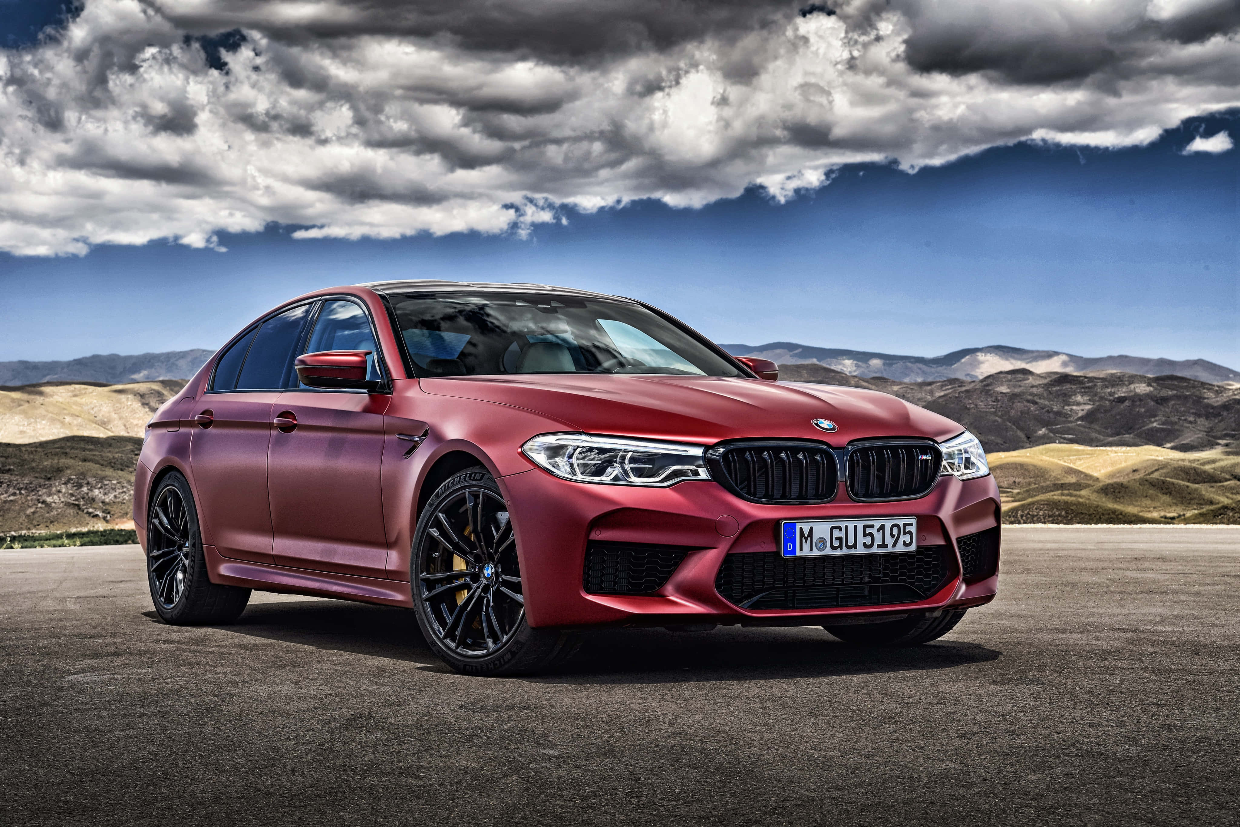BMW M5, matte red, sports sedan, 4K Desktop Wallpaper