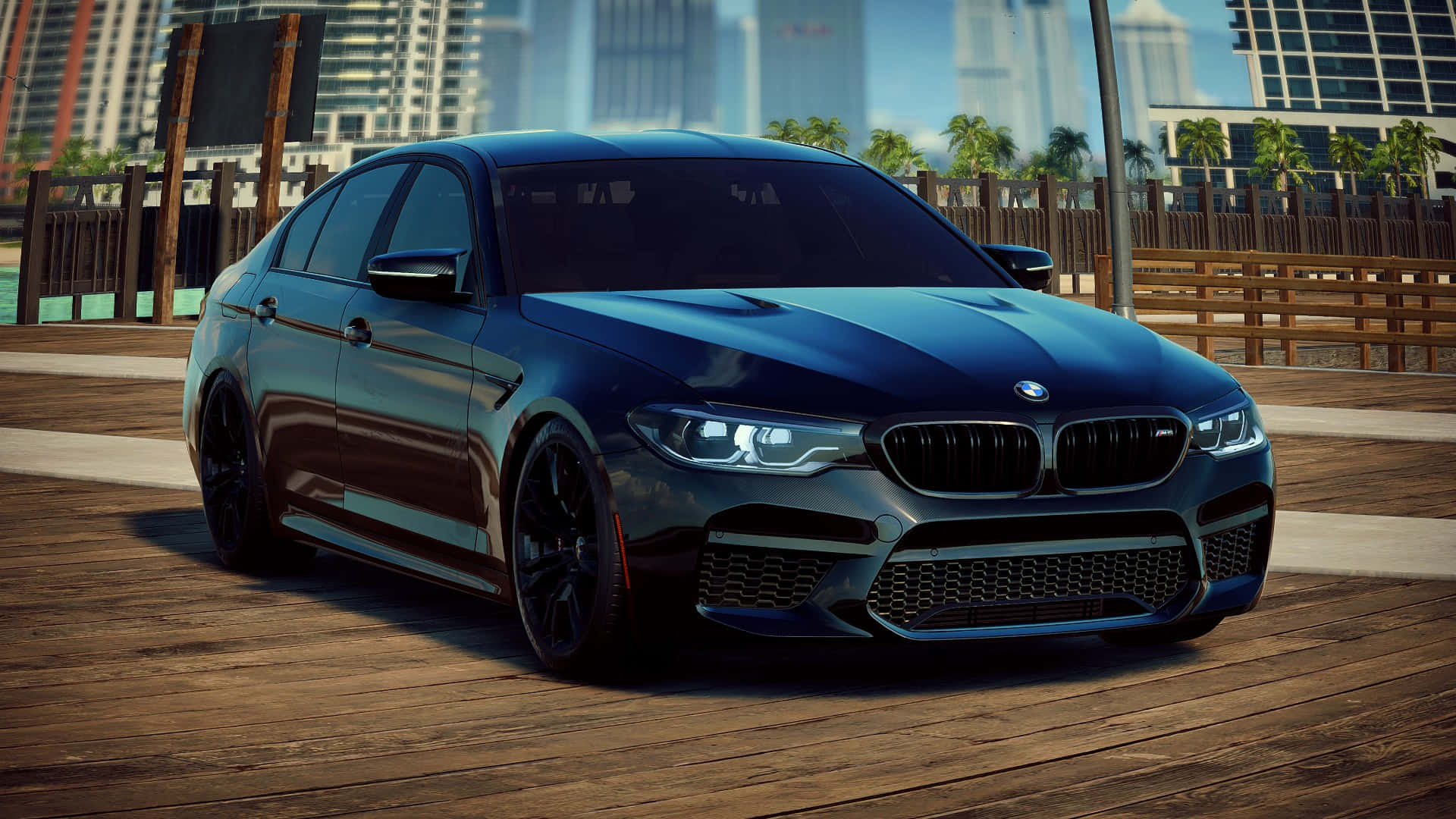 BMW M5, dark blue, sedan, Full HD Desktop Wallpaper