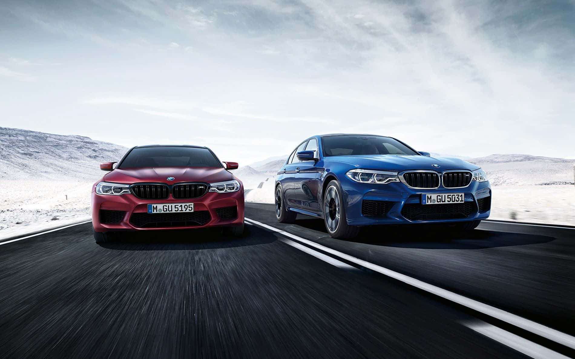 BMW M5, red, blue, HD Desktop Wallpaper