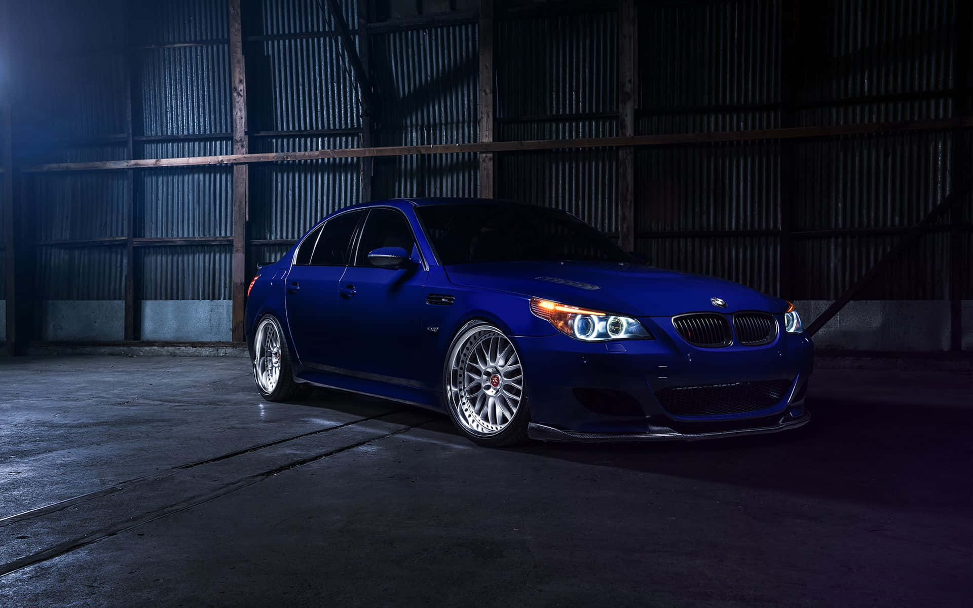 BMW M5, glossy blue, custom wheels, Full HD Desktop Wallpaper