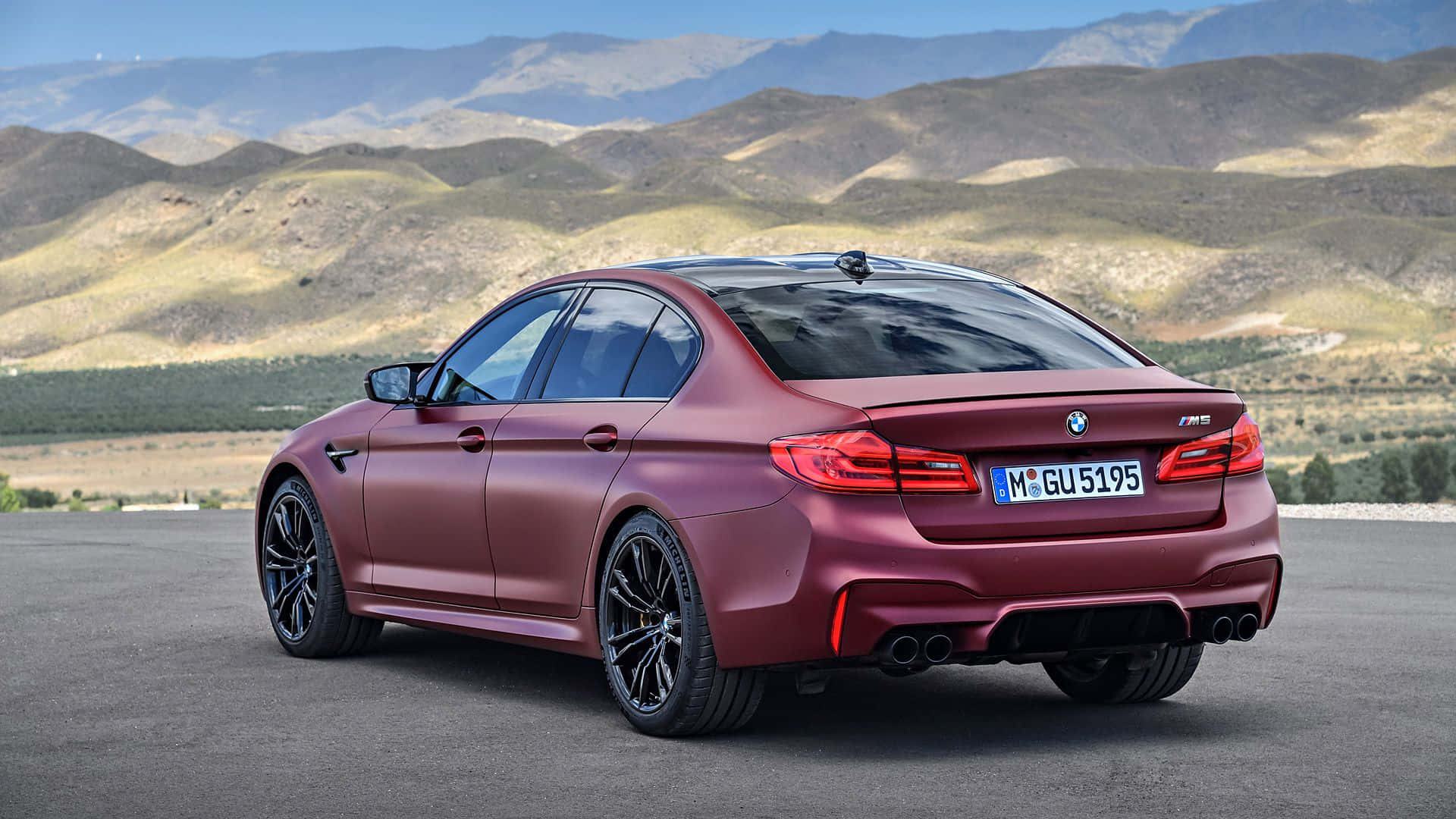 BMW M5, matte red, sedan, Full HD Desktop Wallpaper