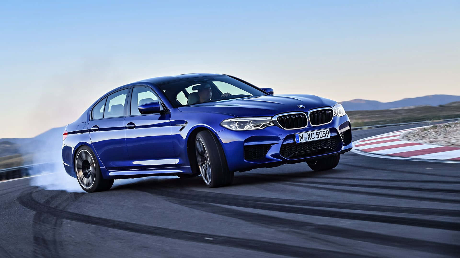 BMW M5, vibrant blue, racetrack, Full HD Desktop Wallpaper