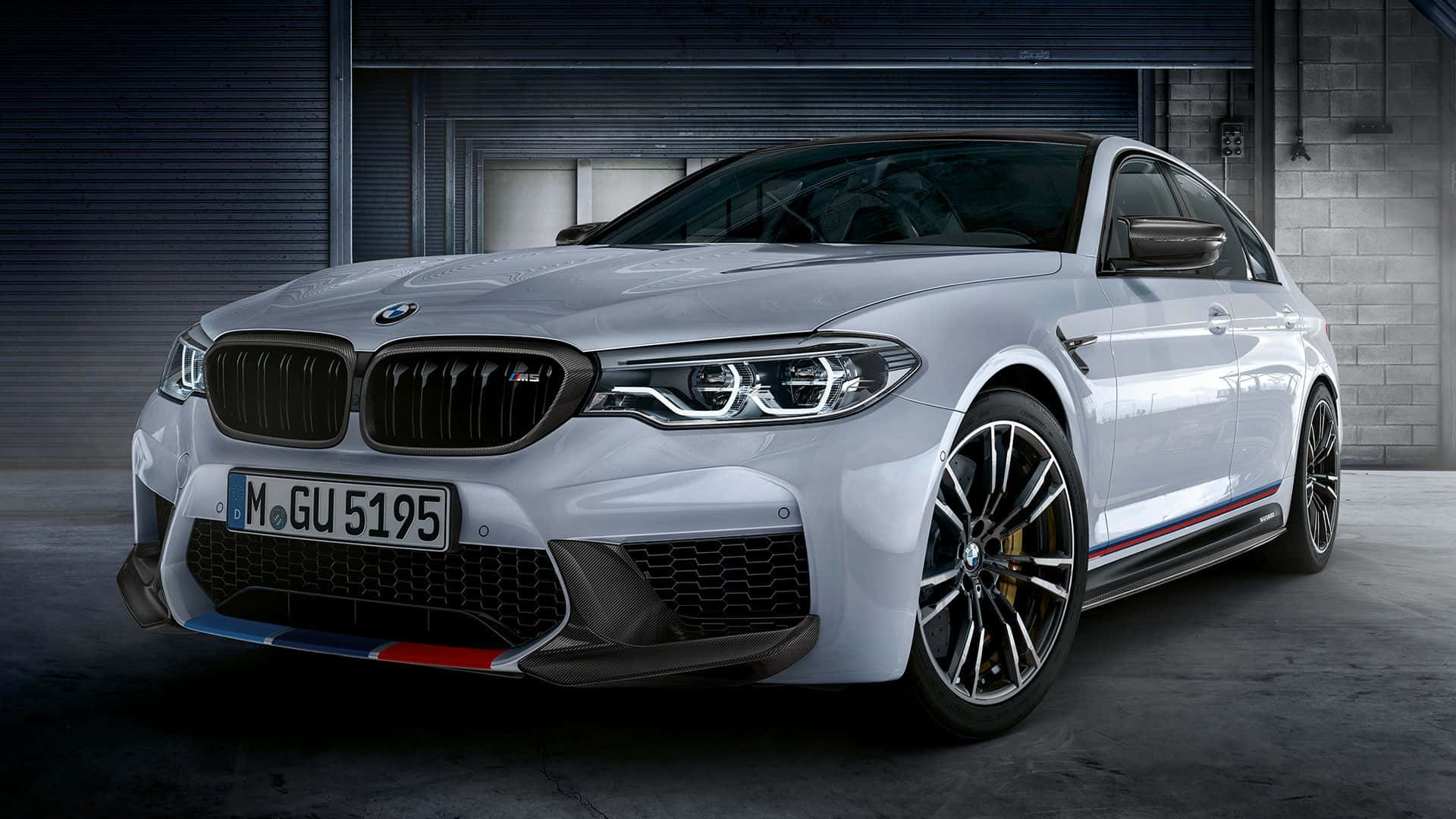 BMW M5, silver, red blue and white racing stripes, Full HD Desktop Wallpaper