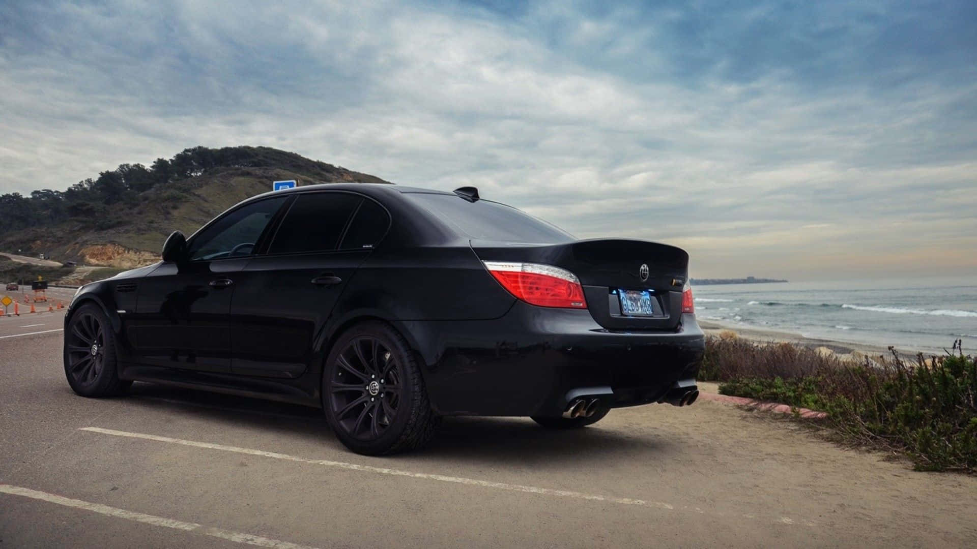 BMW M5, black, coastal road, Full HD Desktop Wallpaper