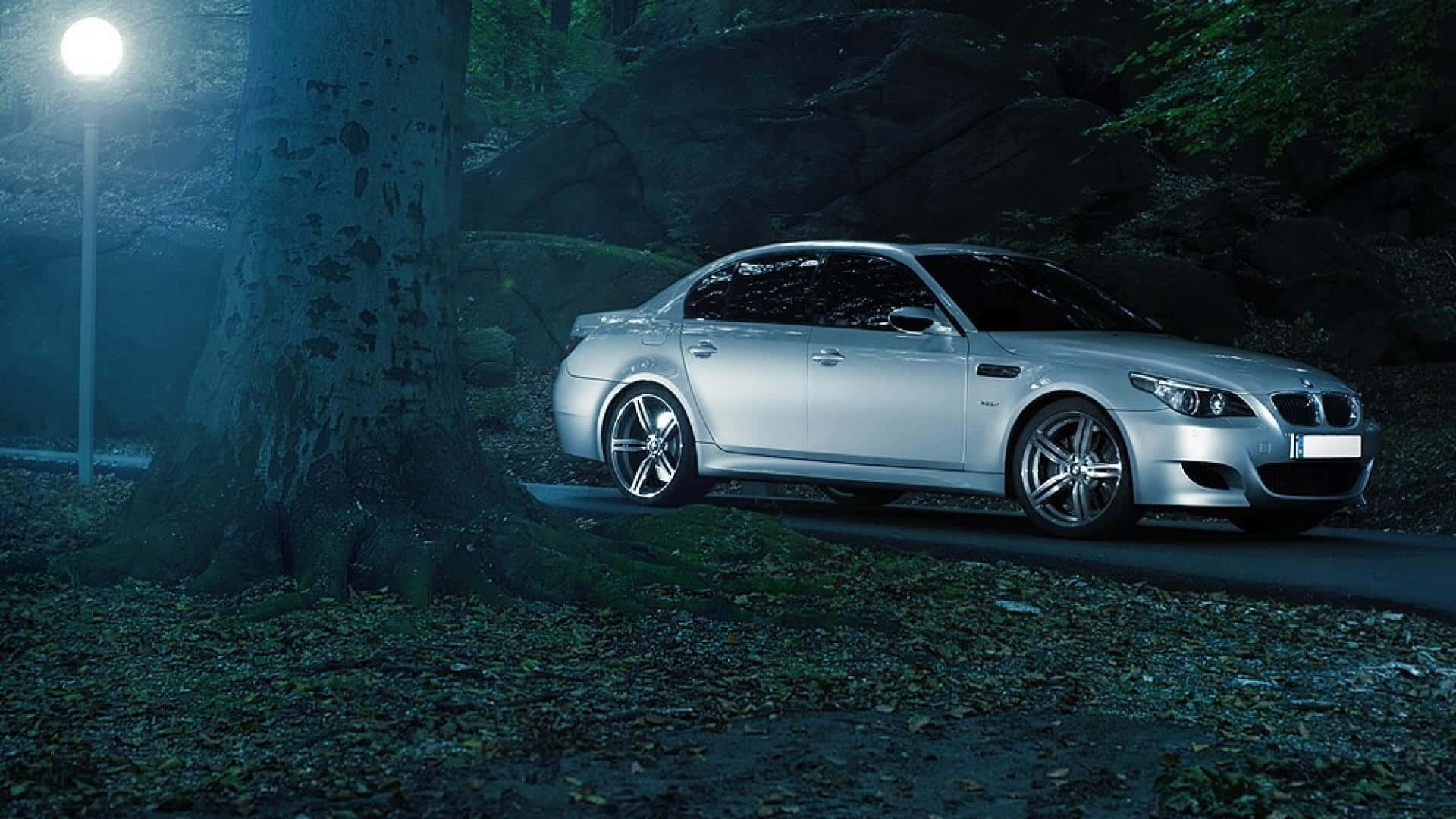 BMW M5, silver, streetlamp, Full HD Desktop Wallpaper
