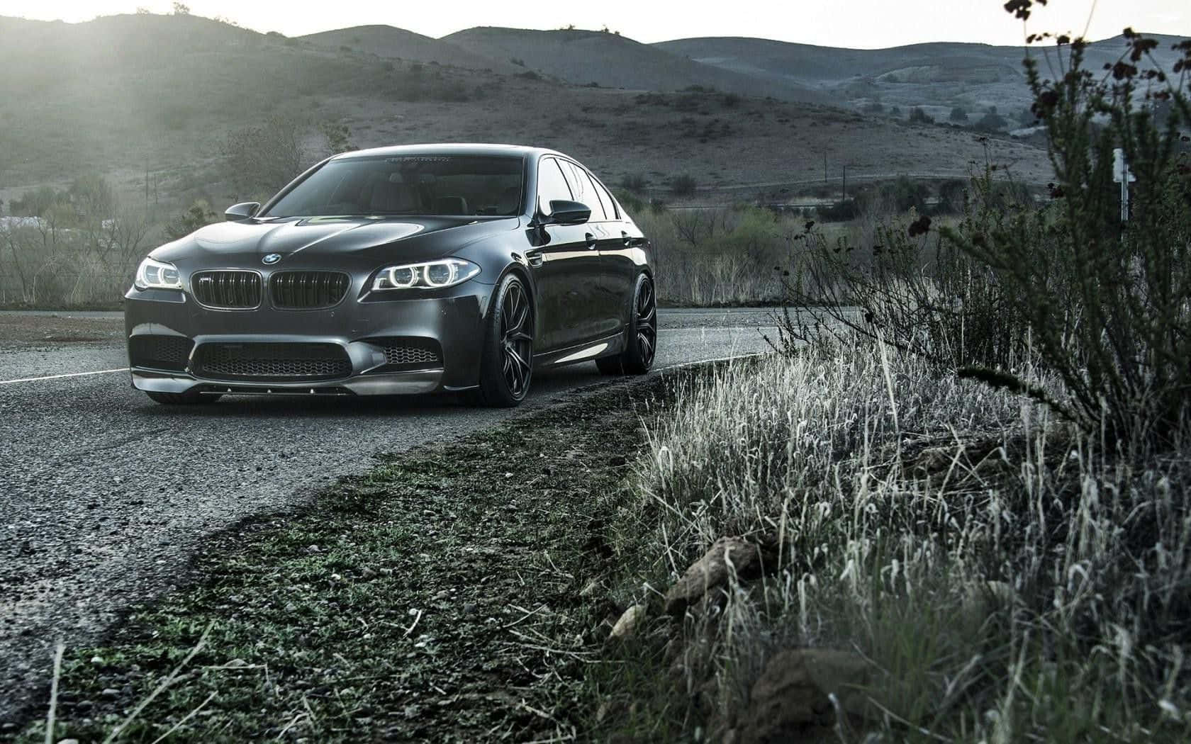 BMW M5, matte black, gravel road, HD Desktop Wallpaper