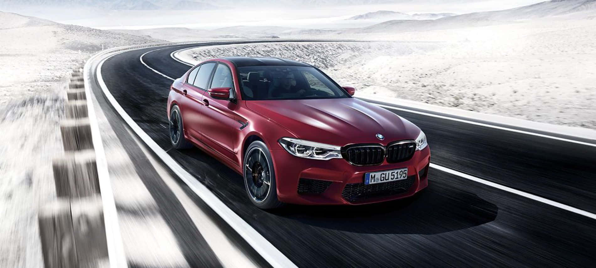 BMW M5, red, winding desert highway, HD Desktop Wallpaper