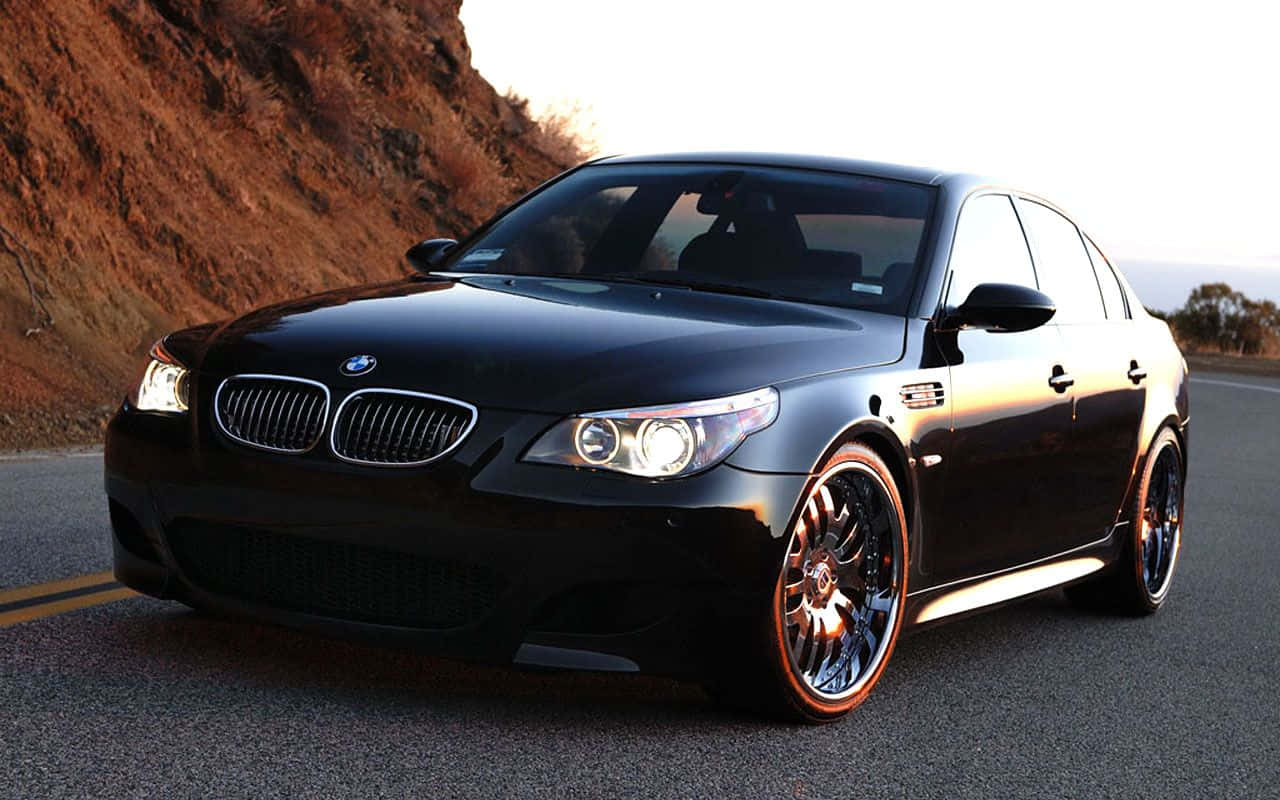 BMW M5, glossy black, custom wheels, HD Desktop Wallpaper