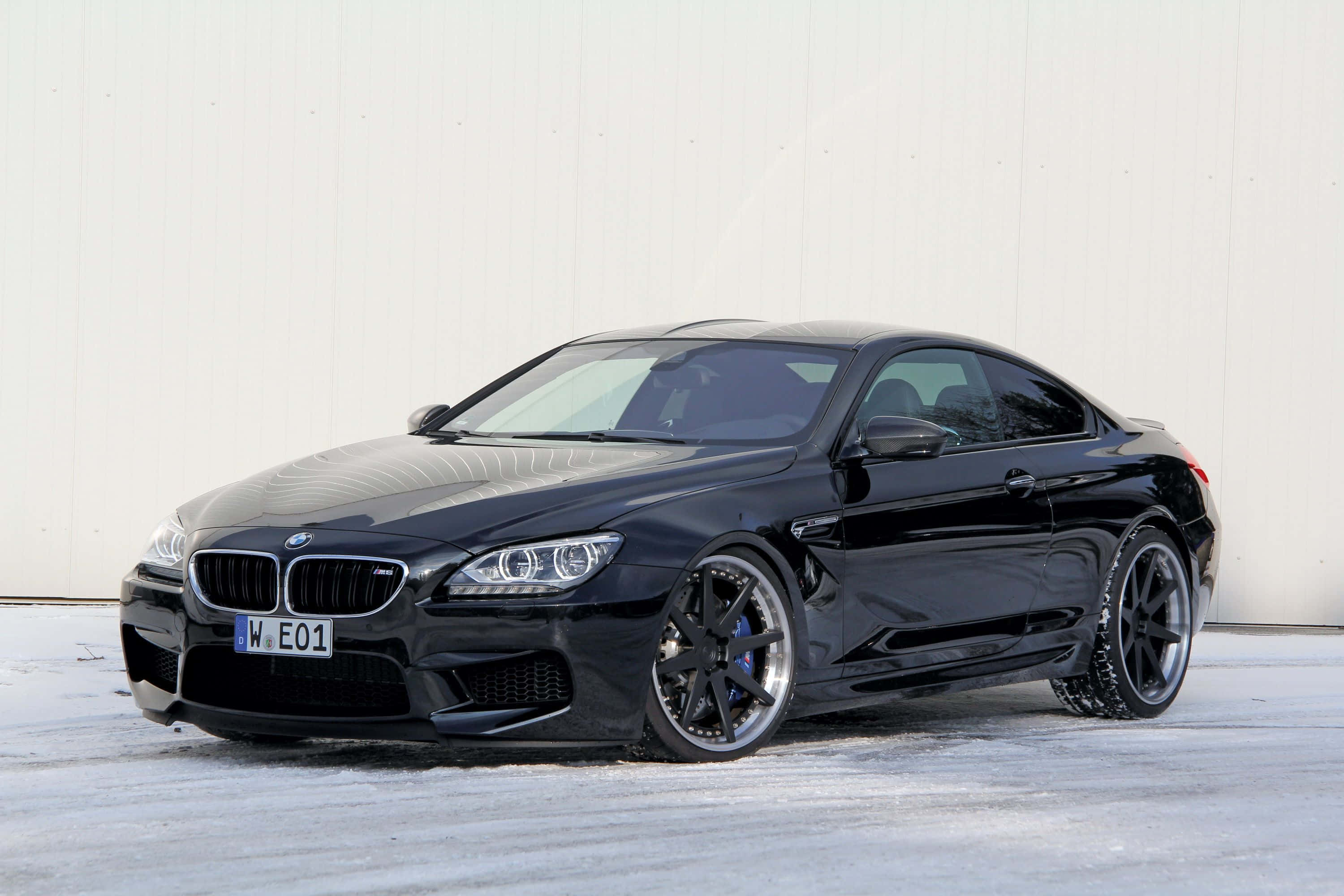 BMW M6, black, snowy ground, 2K Desktop Wallpaper
