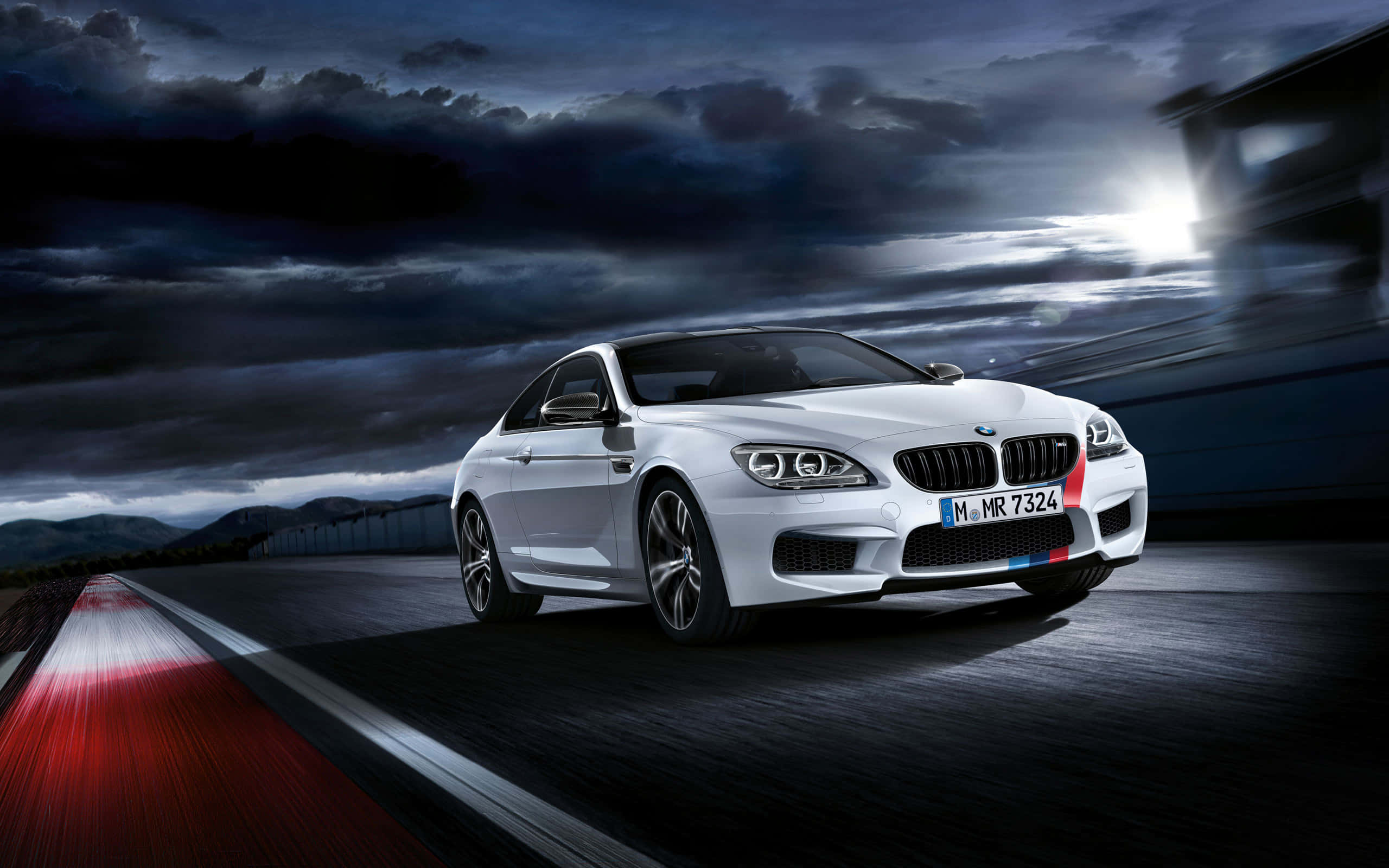 BMW M6, white, wet road, 2K Desktop Wallpaper